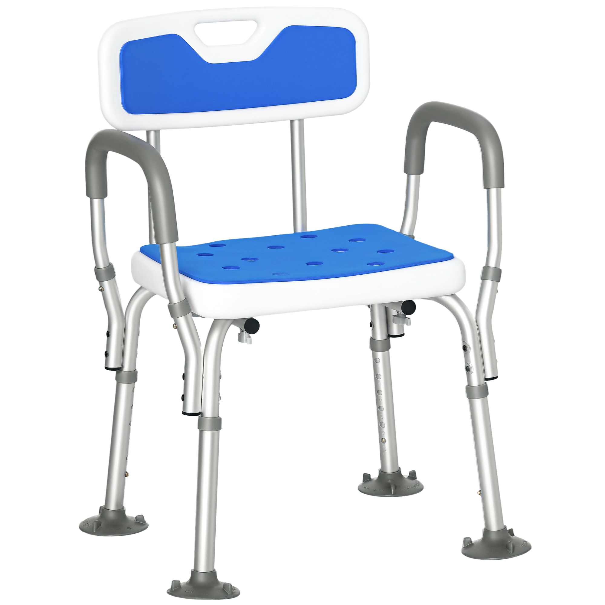 EVA Padded Shower Chair with Arms and Back, Bath Seat with Adjustable Height, Anti-slip Shower Bench for Seniors and Disabled, Tool-Free Assembly, 299lbs (Drop Shipping Only, Not for Amazon)
