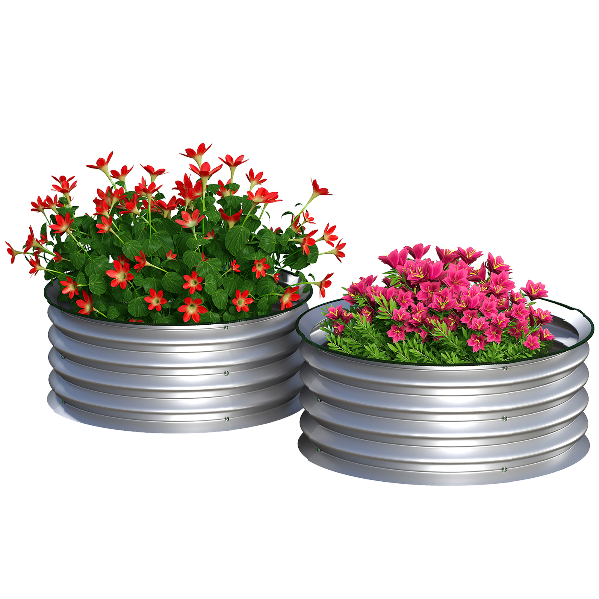 Set of 2 Raised Garden Bed, Metal Planter Box with Safety Edging, Easy-to-assemble Stock Tank 2'x2'x1' Silver (Drop Shipping Only, Not for Amazon)
