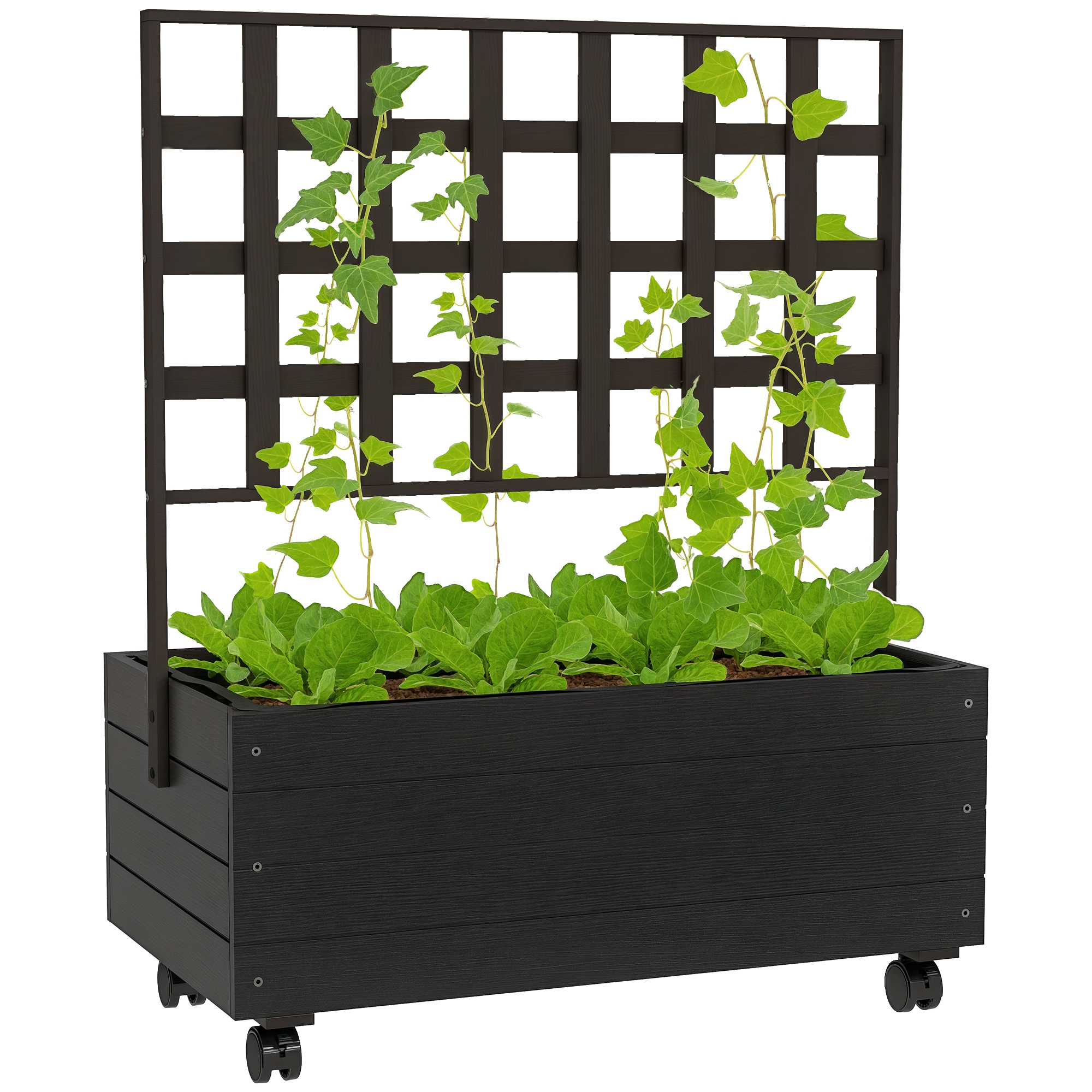 Raised Garden Bed with Trellis and Wheels, Outdoor Planter Wooden Elevated Garden Bed for Garden, Patio, Balcony (Drop Shipping Only, Not for Amazon)