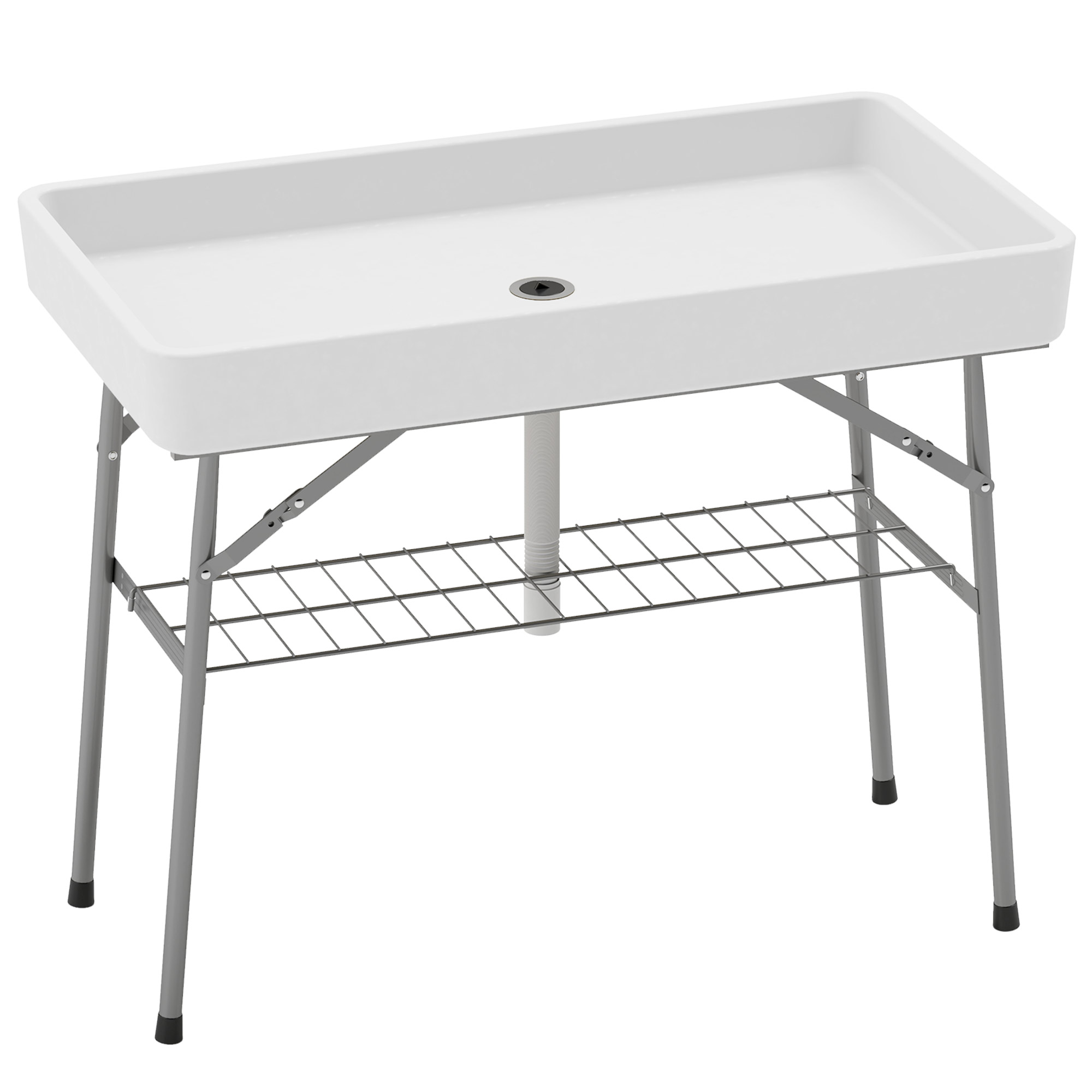 3.4ft Folding Ice Cooler Table with Drain, Fill and Chill Table Outdoor Table Cooler with Storage Shelf, Drink Cooler for Parties Picnic BBQ Camping Wedding, White (Drop Shipping Only, Not for Amazon)