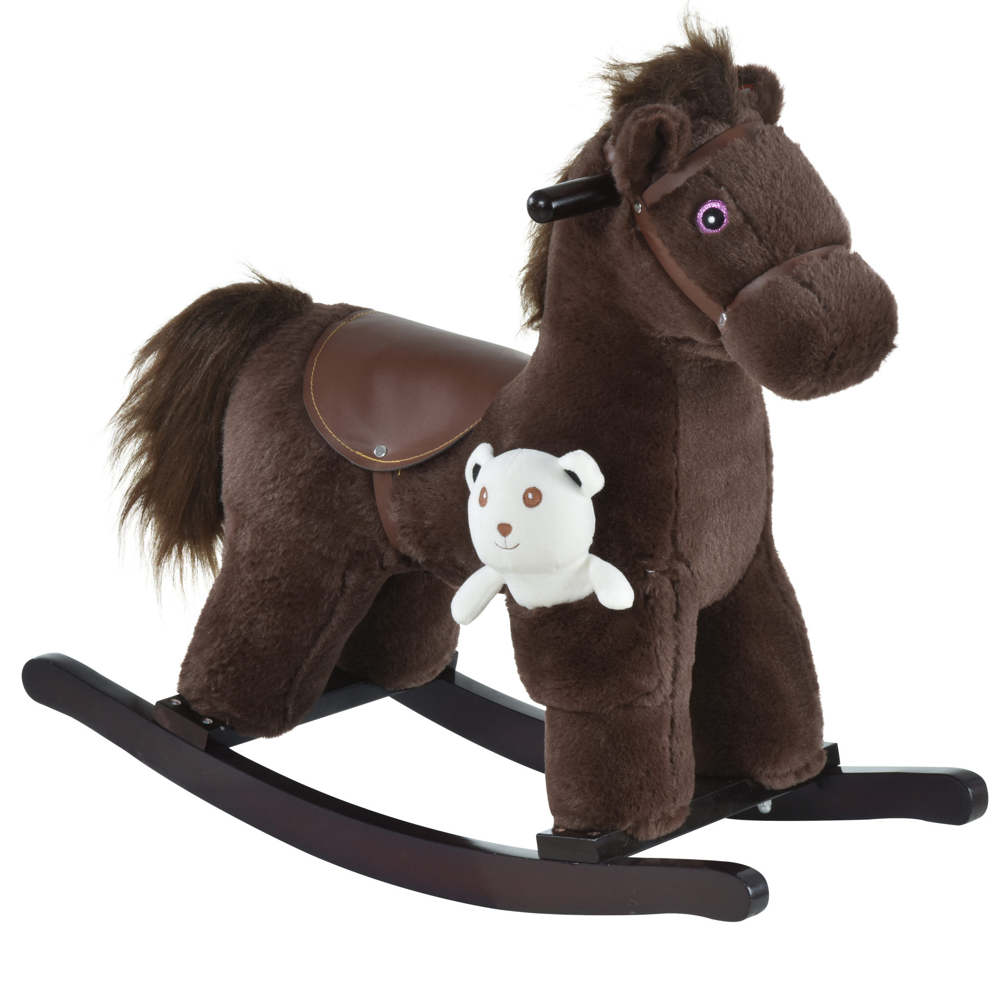 Kids Rocking Horse with Bear Toy, Plush Animal Rocker with Fun Realistic Sounds for Toddler 18-36 Months, Brown (Drop Shipping Only, Not for Amazon)