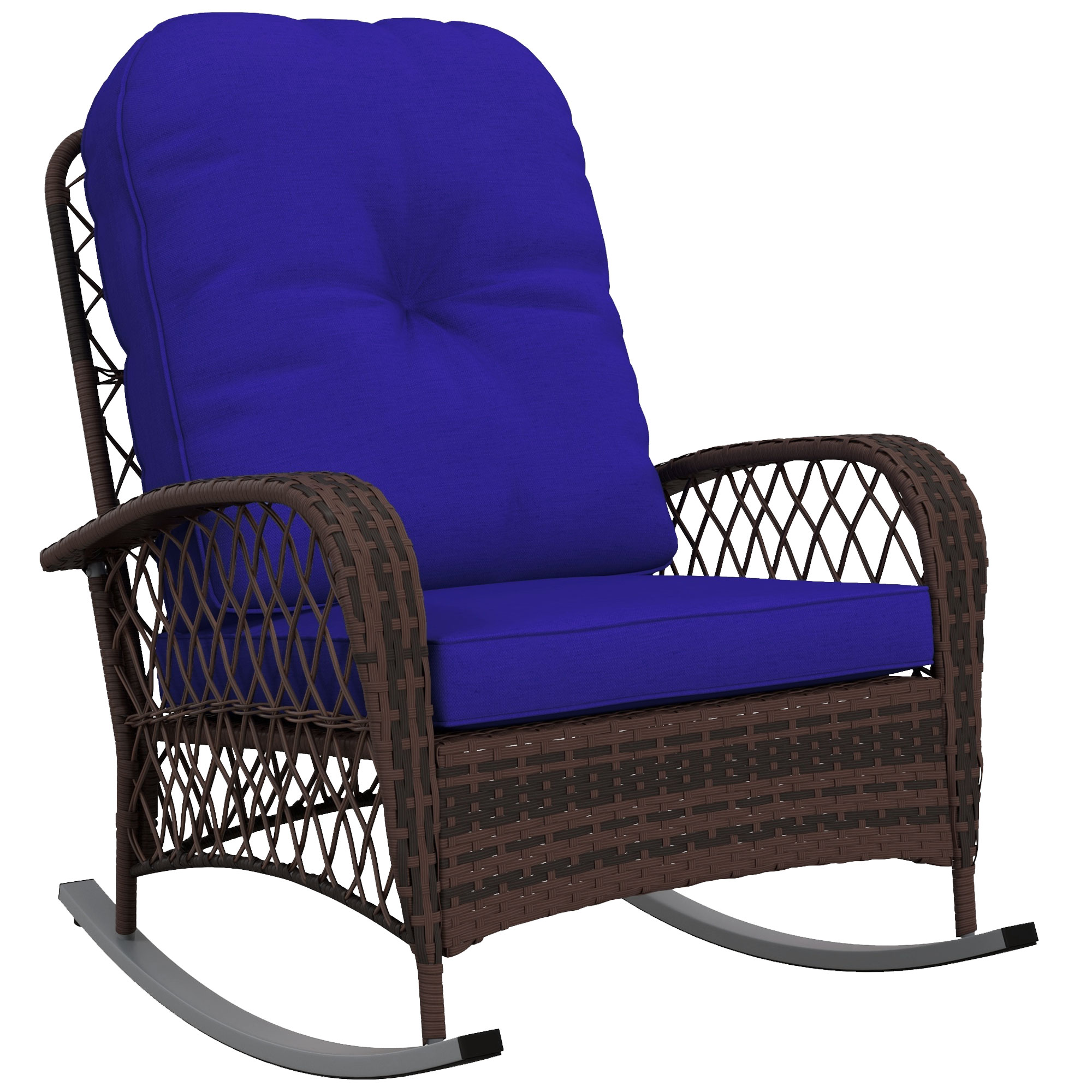 Rattan Porch Rocker w/ Plush Cushion, Dark Blue (Drop Shipping Only, Not for Amazon)