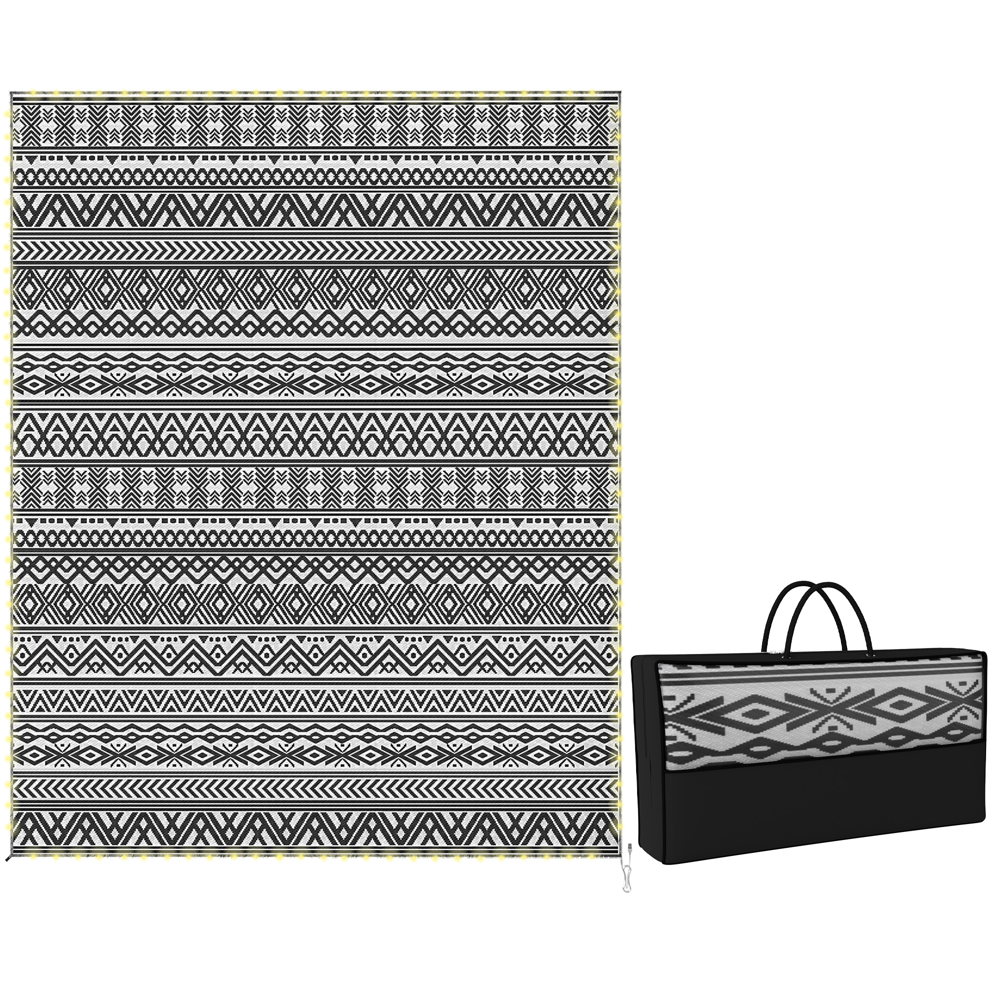 Outdoor Rug Carpet with USB Lights Reversible Patio Rug with Carry Bag for Camping 10' x 8' (Drop Shipping Only, Not for Amazon)