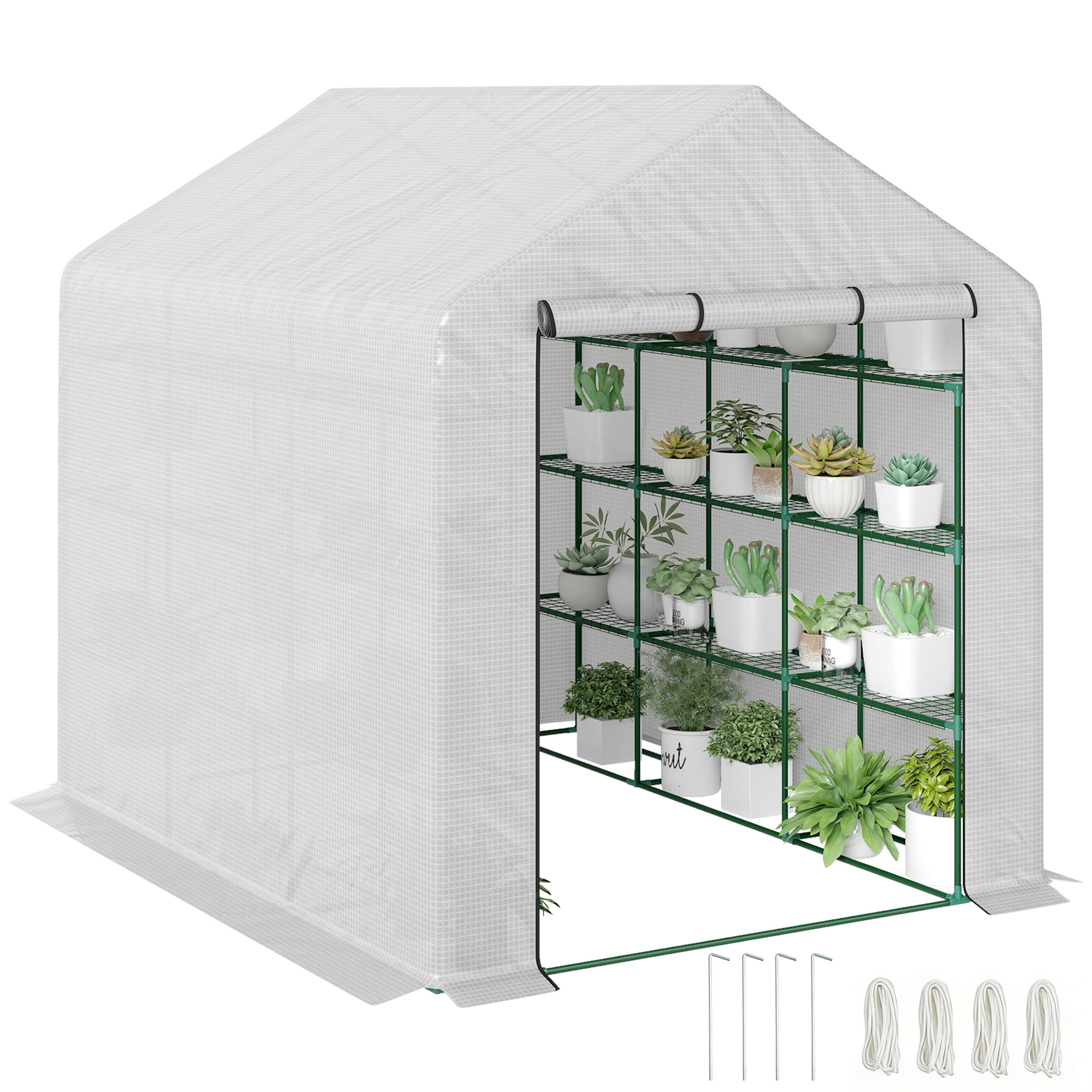 8 x 6ft Walk-In Greenhouse, with Shelves - White (Drop Shipping Only, Not for Amazon)
