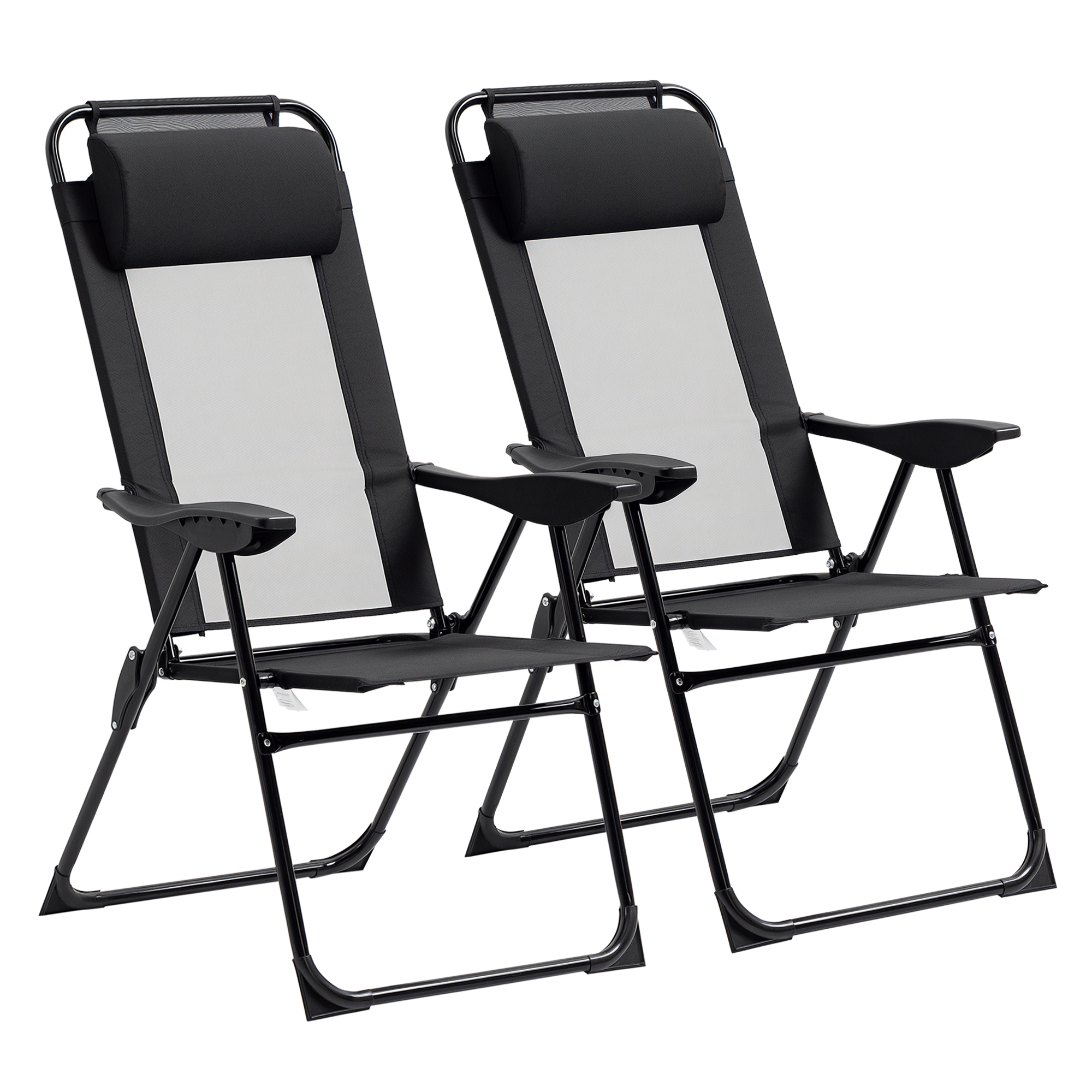 Folding Patio Dining Chairs Set of 2, Outdoor Deck Chair with Adjustable Sling Back, Camping Chair with Removable Headrest for Garden, Backyard, Lawn, Black (Drop Shipping Only, Not for Amazon)