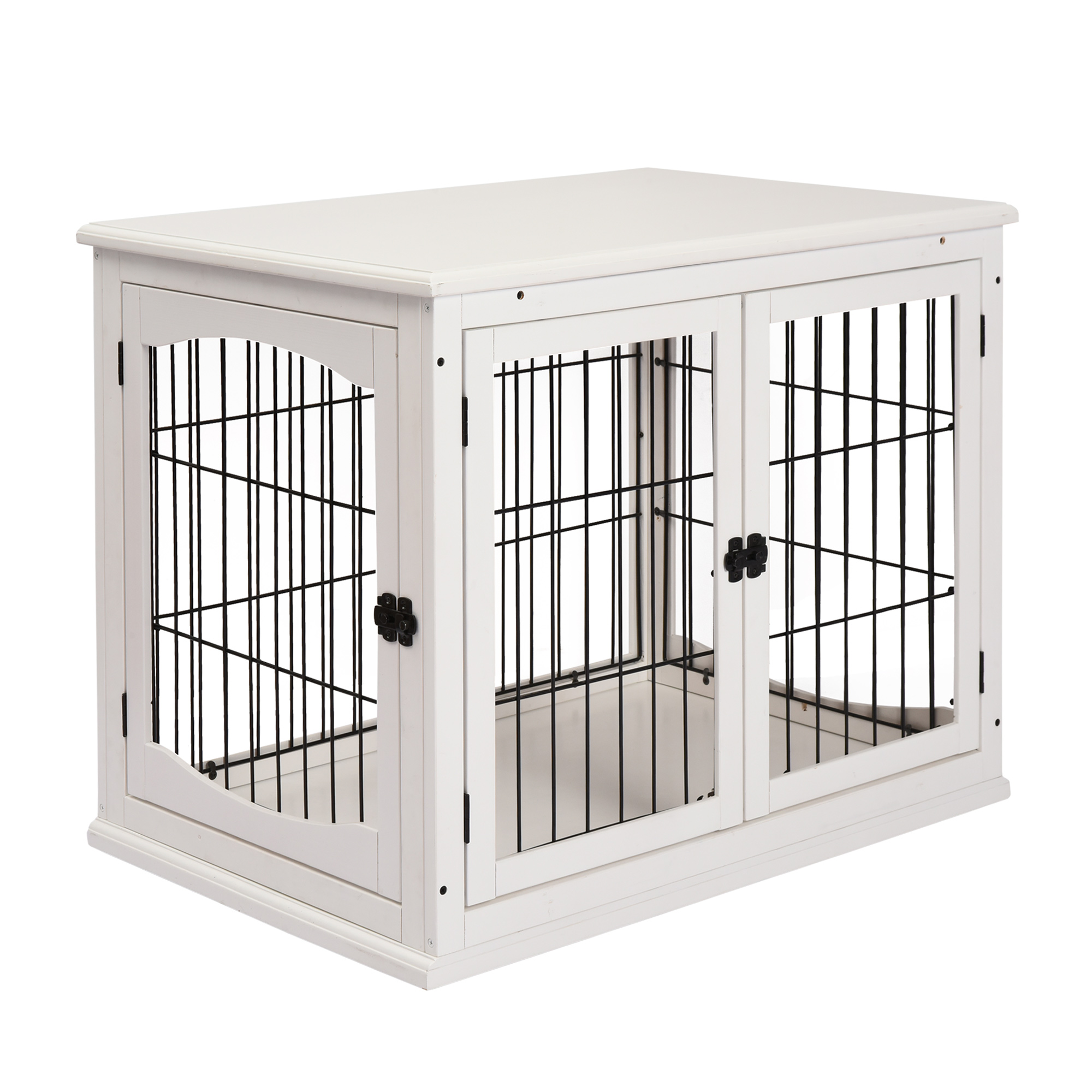 Dog Crate Furniture, Puppy Crate End Table, Pet Kennel House with 2 Doors for Medium and Small Dogs, 81 x 58.5 x 66 cm, White (Drop Shipping Only, Not for Amazon)