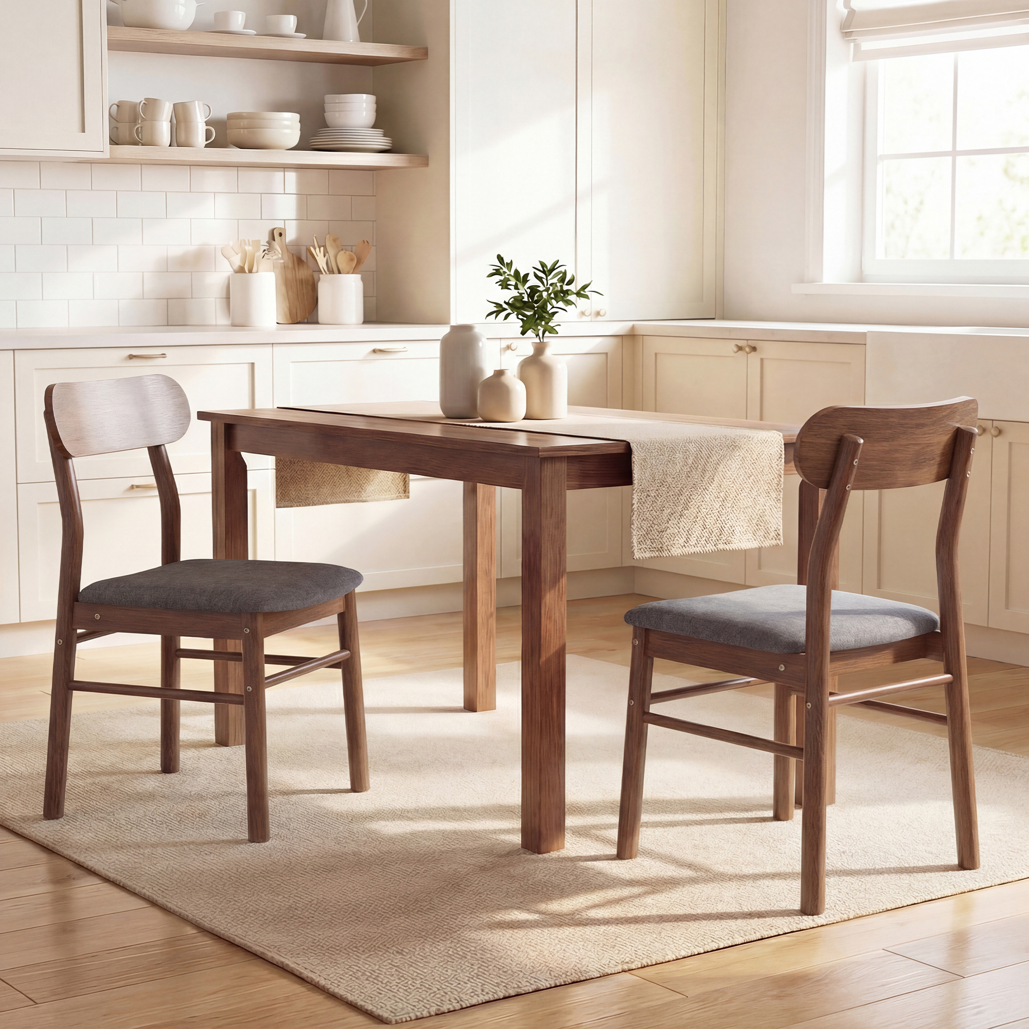 Set of 2 Dining Chairs, Upholstered Dining Room Chairs with Rubberwood Legs and Padded Seat for Kitchen, Gray (Drop Shipping Only, Not for Amazon)