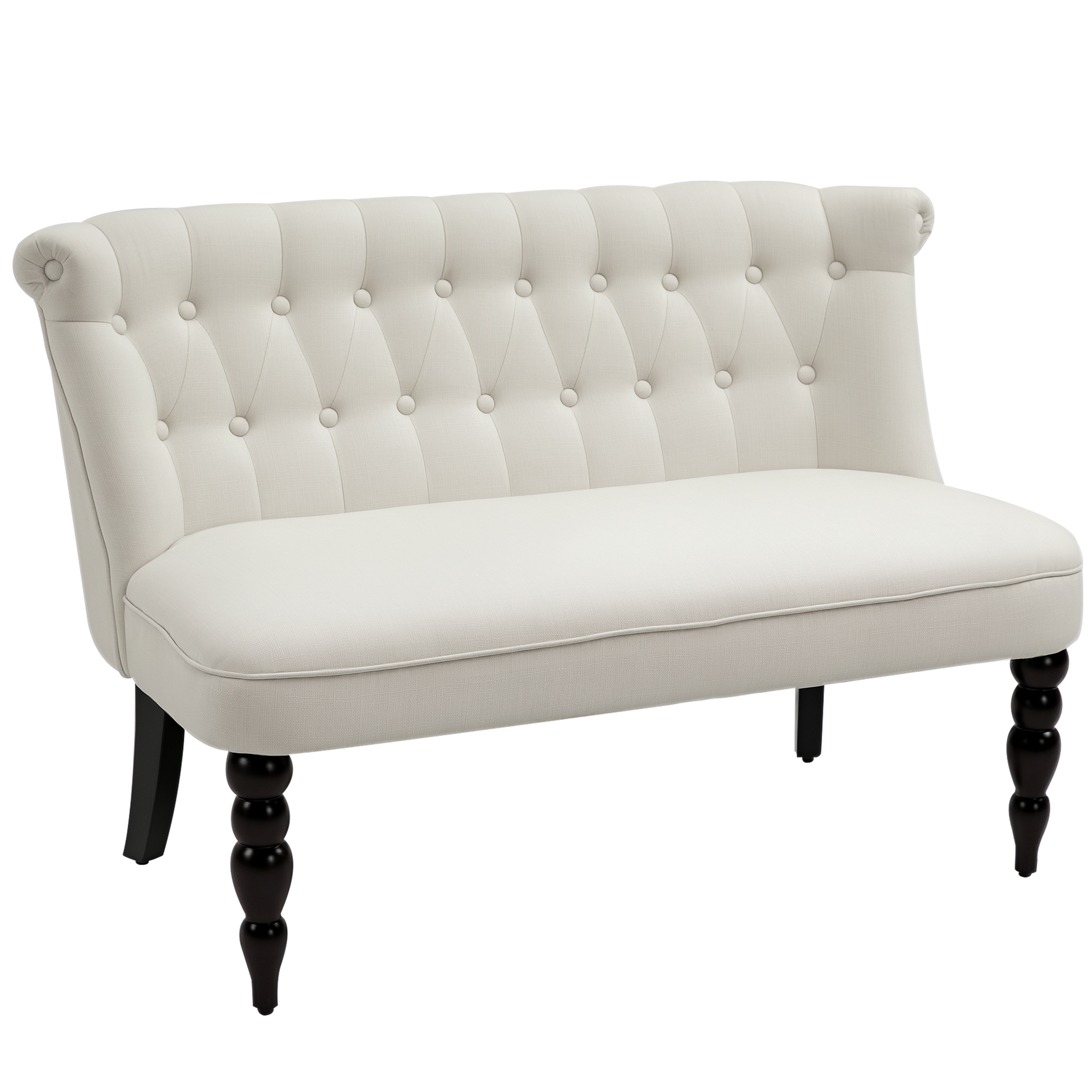 Upholstered Armless Fabric Loveseat with Button Tufted Design for Living Room with Wood Legs, Cream White (Drop Shipping Only, Not for Amazon)
