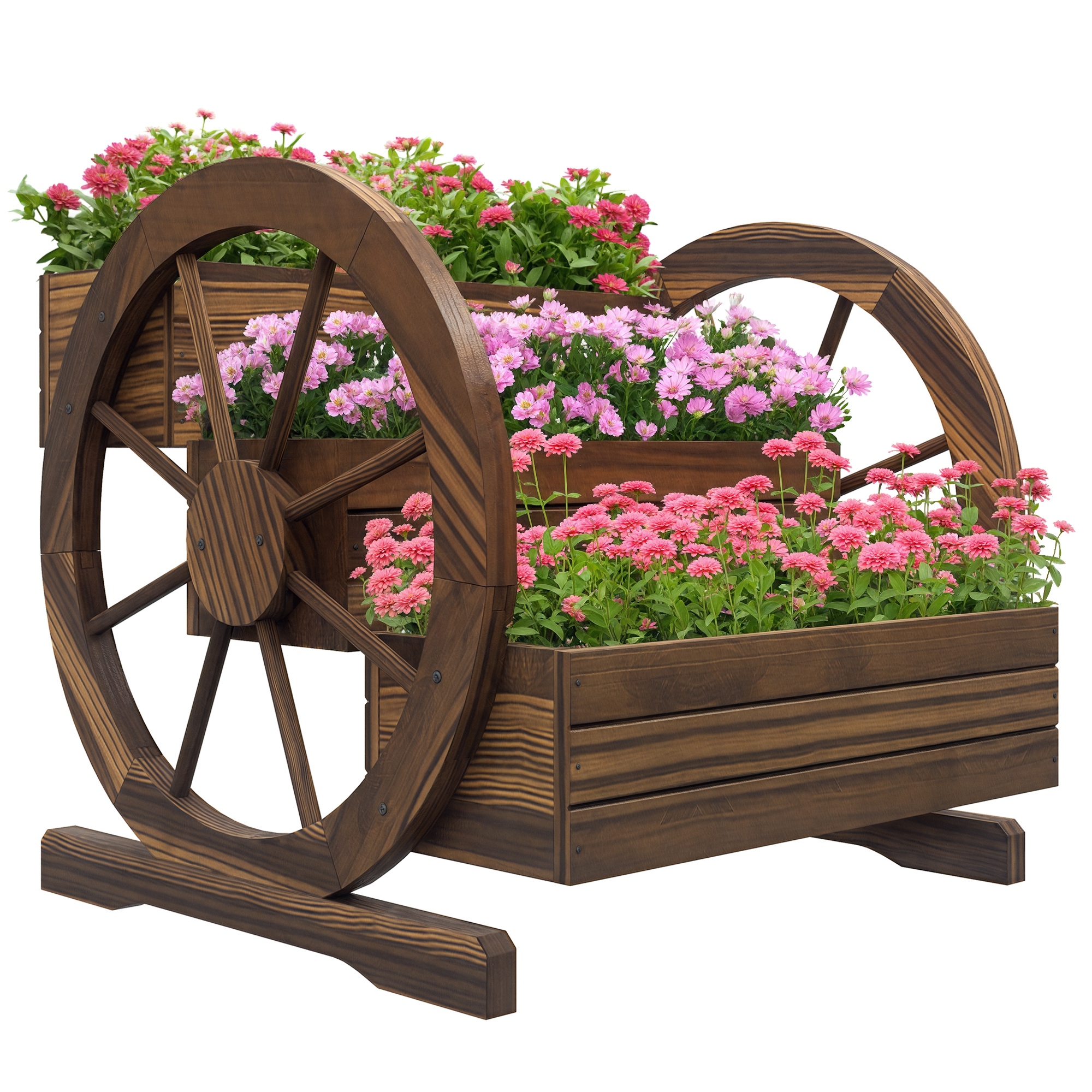 Wooden Wagon Planter Box, 3-Tier Raised Garden Bed, for Vegetables Flowers Herbs, 25