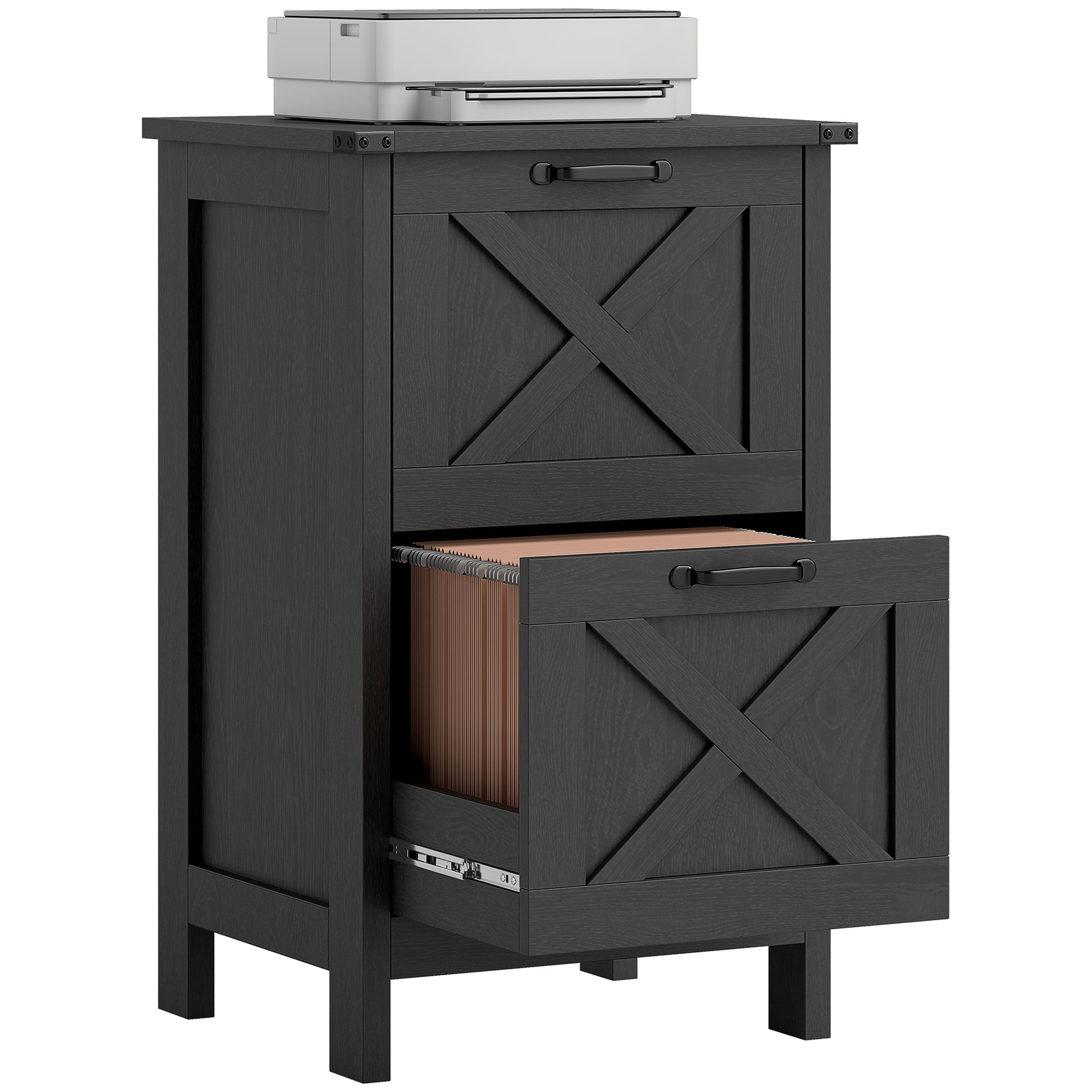 Vertical File Cabinet with 2 Drawers, Rustic Farmhouse Office Storage Cabinet for A4, Letter Size, Distressed Light Gray (Drop Shipping Only, Not for Amazon)