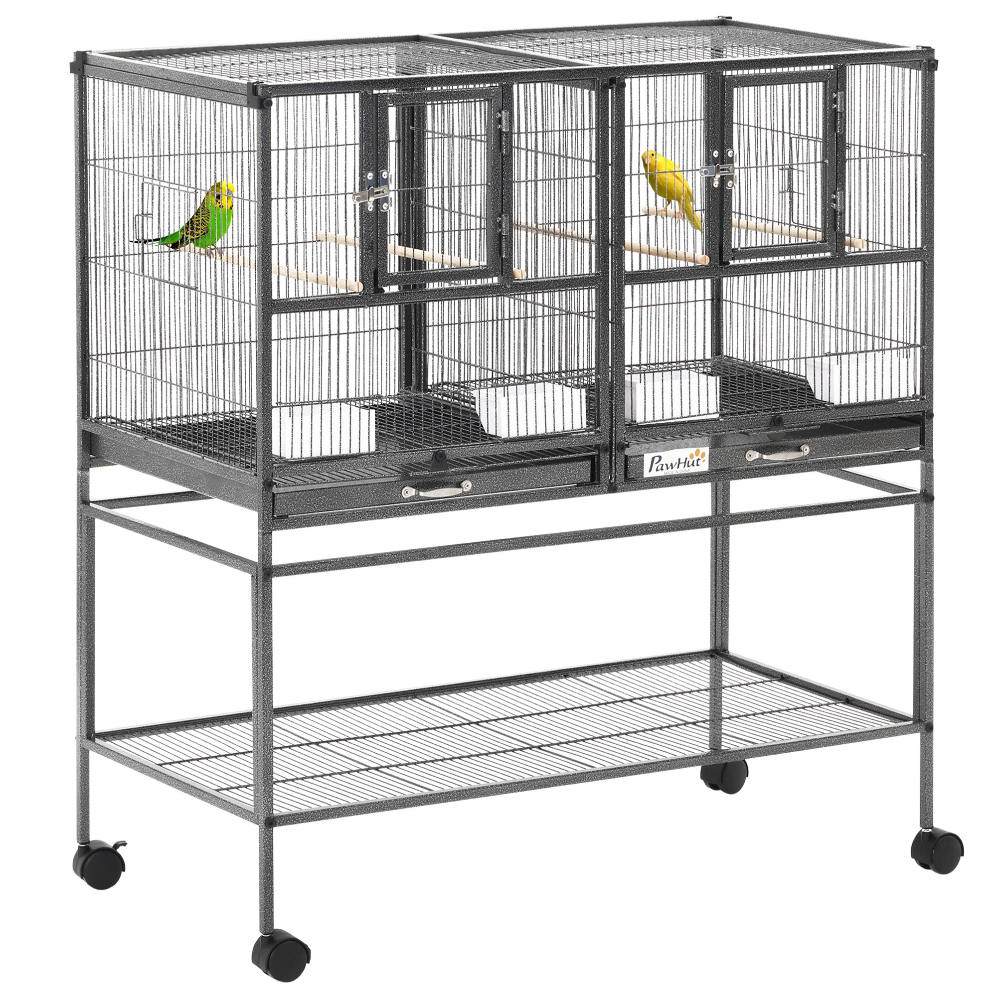 Large Bird Cage Parrot Cage with Divider, Slide Tray for Finch Canaries Parakeets Cockatiels, 95 x 45.5 x 102 cm (Drop Shipping Only, Not for Amazon)