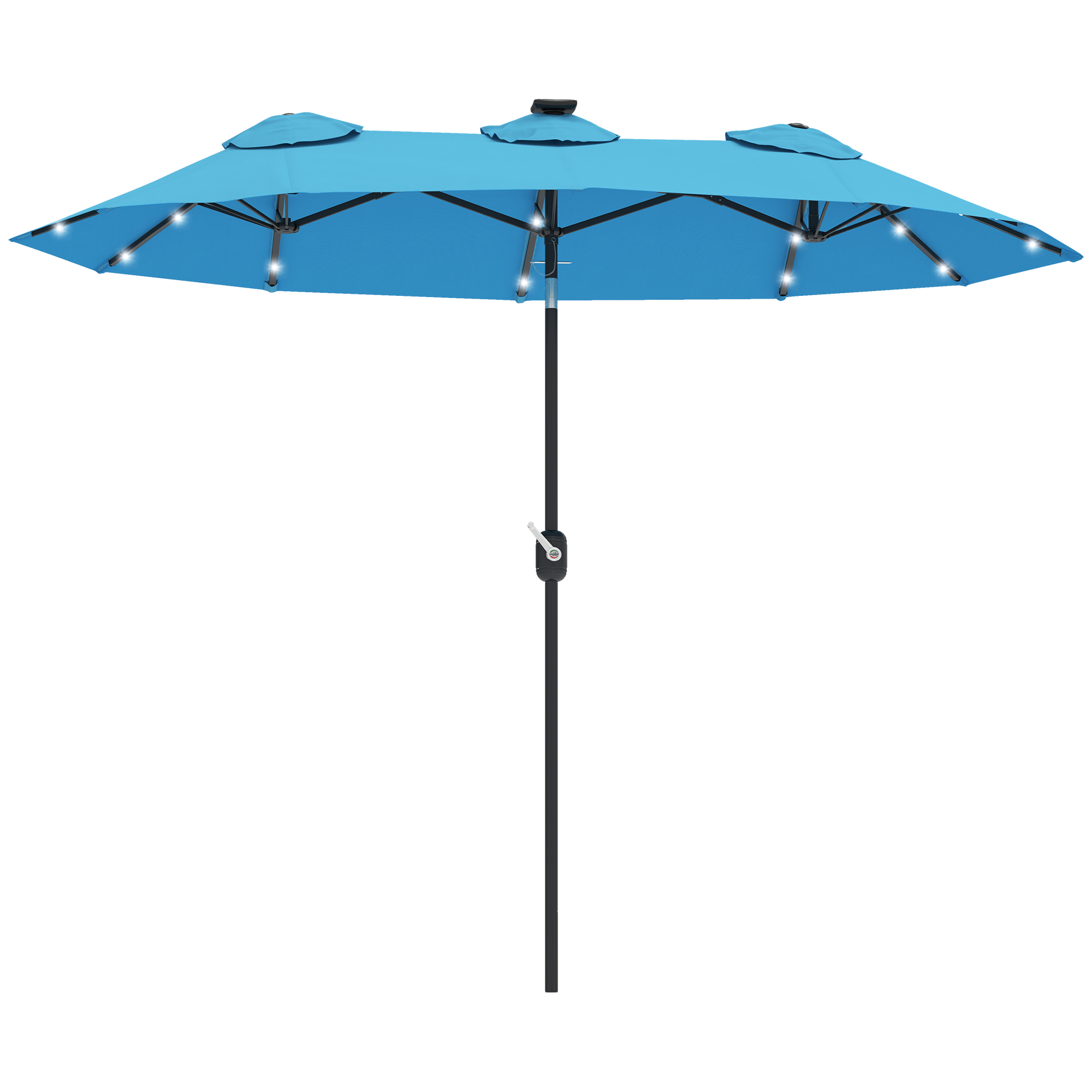 Double-sided Patio Umbrella, 9.7' Outdoor Umbrella with Tilt and Crank, LED Solar Light and 12 Ribs, Light Blue (Drop Shipping Only, Not for Amazon)