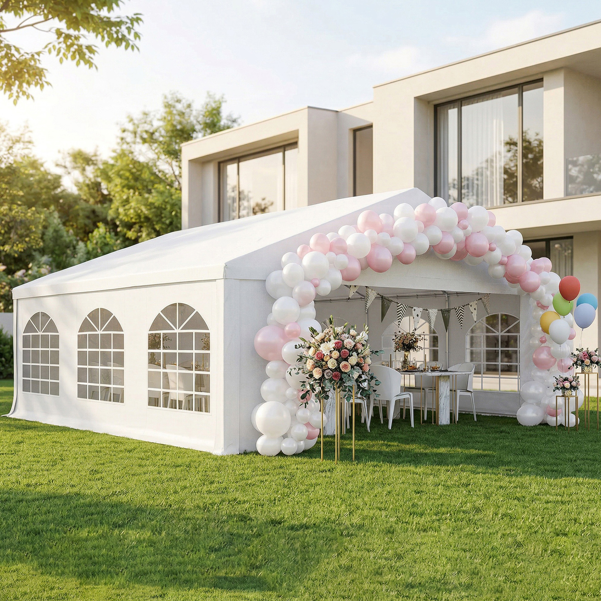 20' x 20' Heavy-duty Large Wedding Tent, Outdoor Carport Garage Party Tent, Patio Gazebo Canopy with Sidewall, White (Drop Shipping Only, Not for Amazon)
