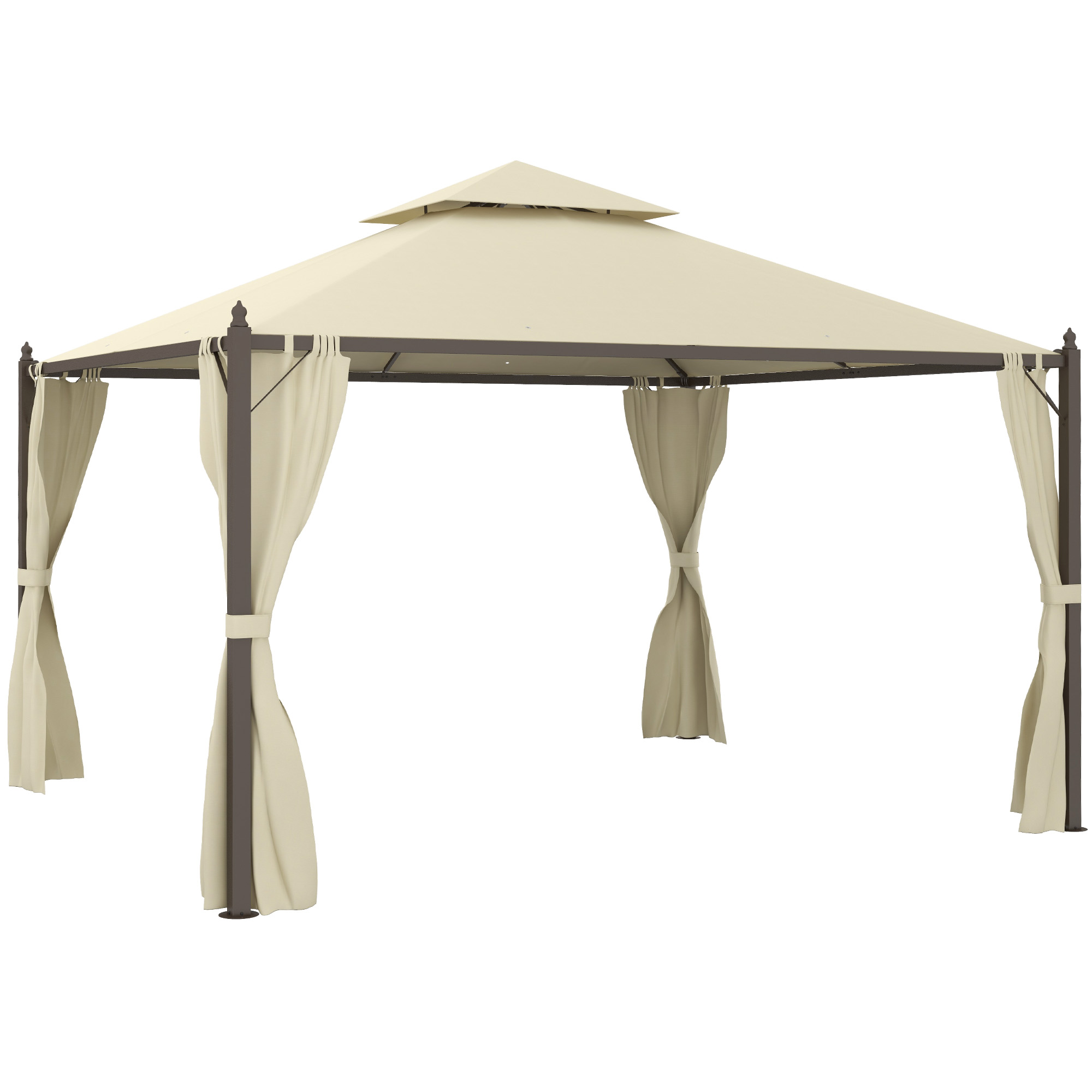 10' x 12' Outdoor Patio Gazebo with Curtains, Two-Tier Roof, Beige (Drop Shipping Only, Not for Amazon)