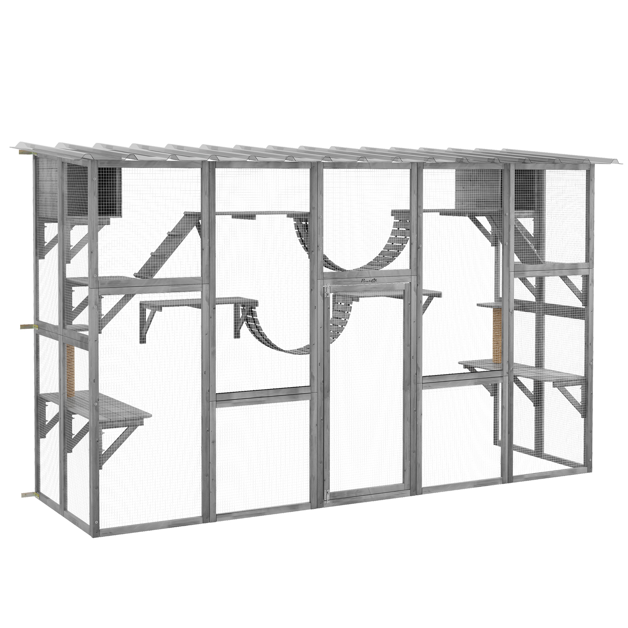 Catio Playground Cat Window Box Outside Enclosure for Multiple Cats w/ Shelves & Bridges, Gray (Drop Shipping Only, Not for Amazon)