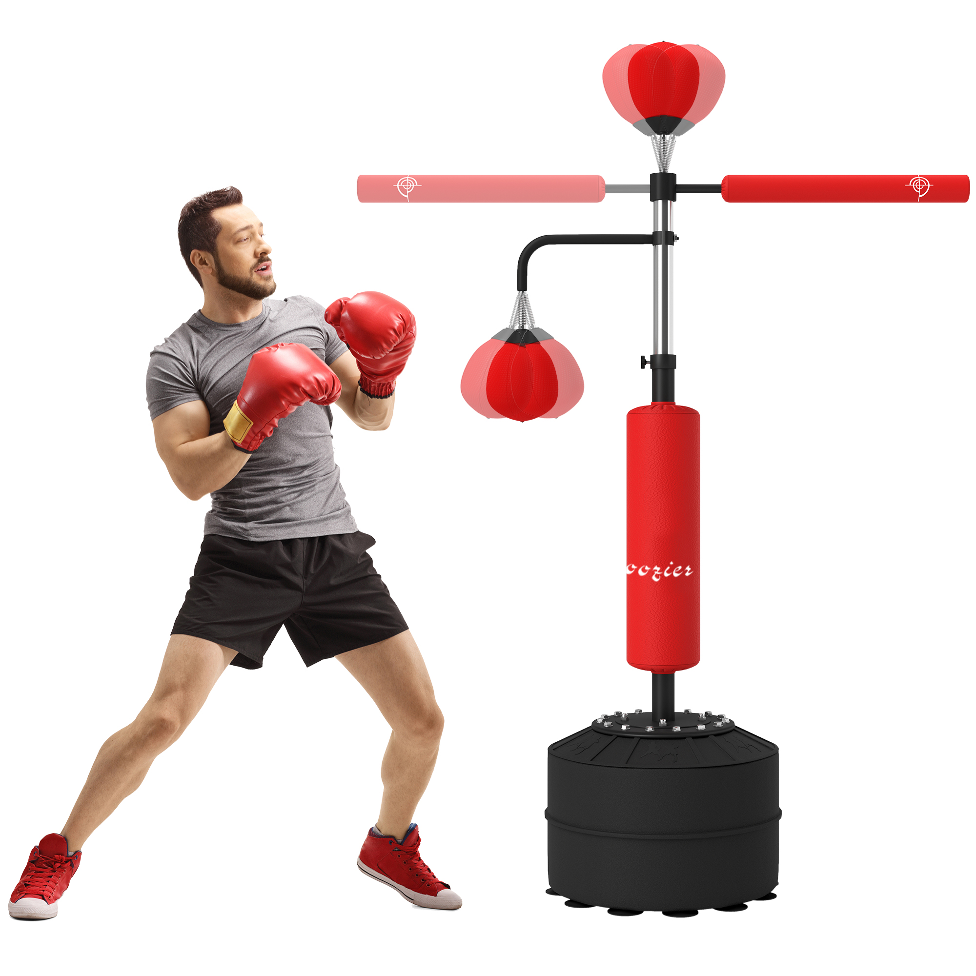 4-in-1 Boxing Punching Bag, Freestanding with 2 Speed Bals, 360° Reflex Bar, 160-230cm Adjustable Height, Red (Drop Shipping Only, Not for Amazon)
