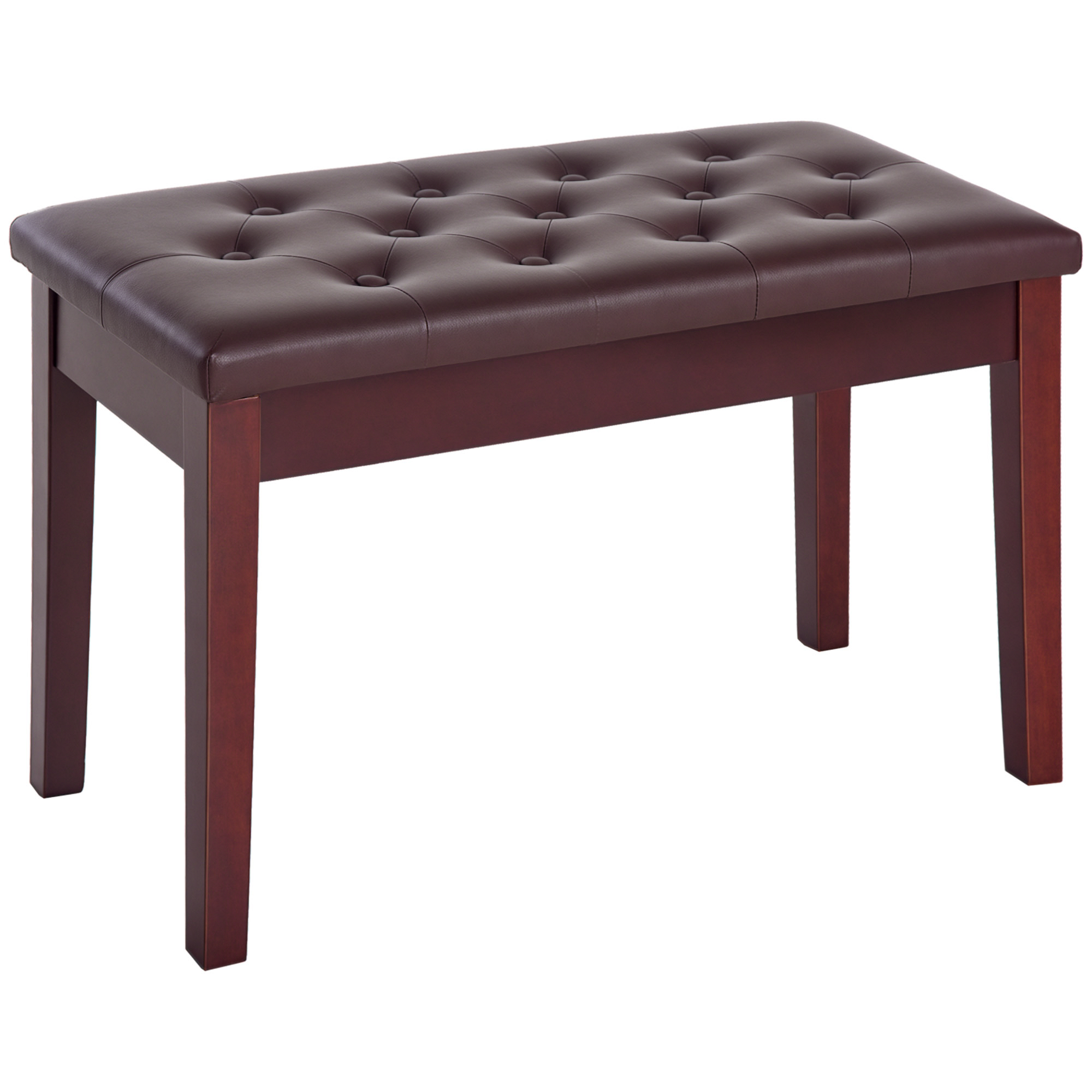 Piano Bench, Duet Piano Chair with Faux Leather Padded Cushion and Wooden Frame, Button Tufted Keyboard Bench, Brown (Drop Shipping Only, Not for Amazon)