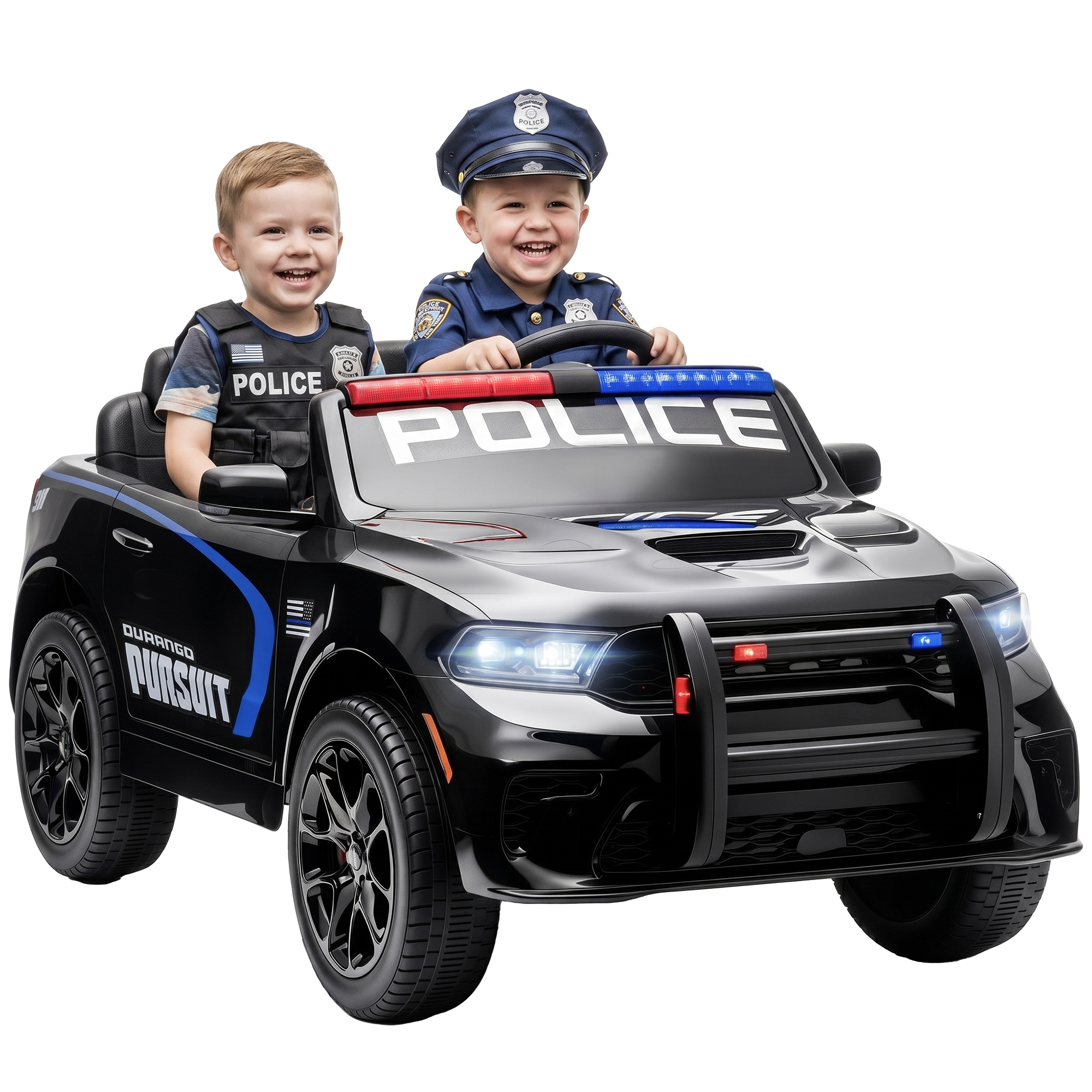 Licensed Dodge Ride On Police Car for Kids with 2 Seater, Remote, Suspension, Flashing Lights, Siren for Ages 3-6, Black (Drop Shipping Only, Not for Amazon)