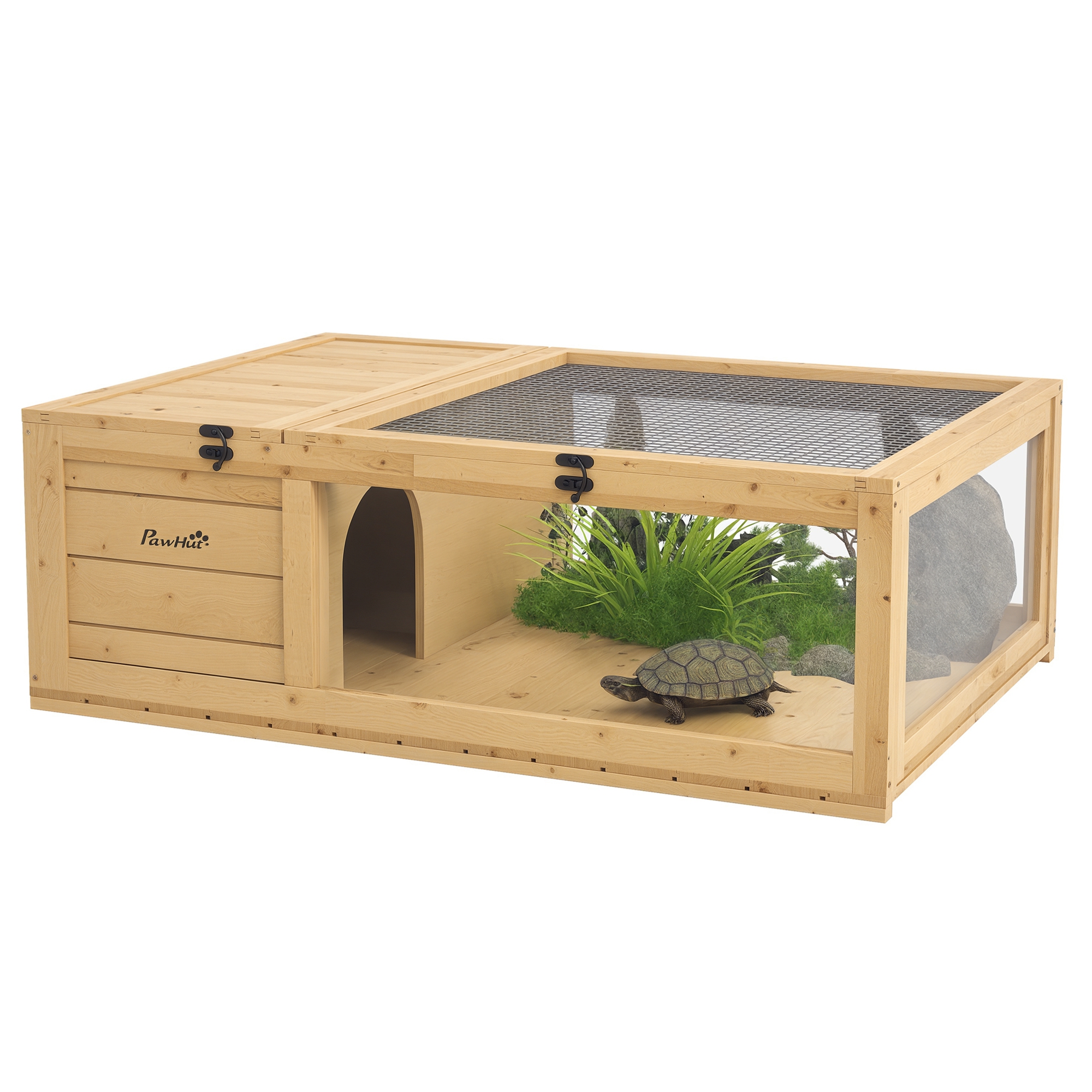 Tortoise House, Small Reptile Wooden House, with Mesh Roofs, Side Panels, for Turtles, Lizards, Geckos and Snakes (Drop Shipping Only, Not for Amazon)
