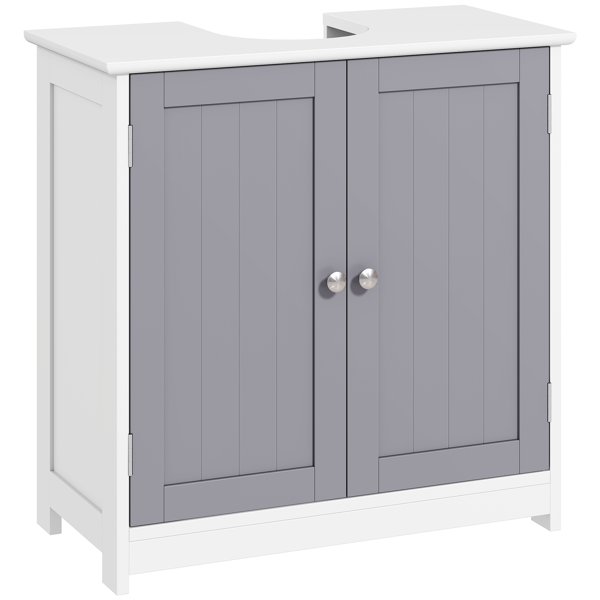 Pedestal Sink Storage Cabinet, Bathroom Sink Cabinet with U-Shape Cut-Out and Adjustable Shelf, White and Gray (Drop Shipping Only, Not for Amazon)