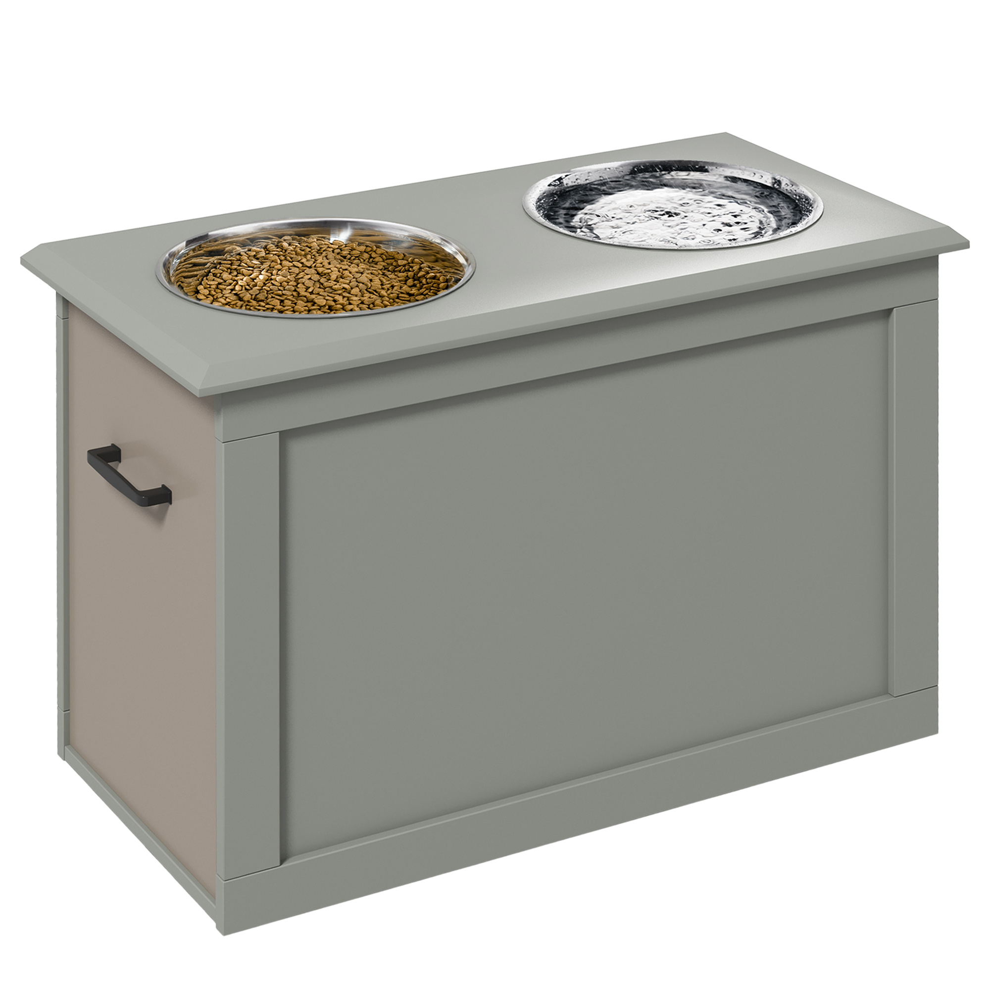 Raised Dog Bowls, with Storage, Two Stainless Steel Bowls, Elevated Base - Grey (Drop Shipping Only, Not for Amazon)