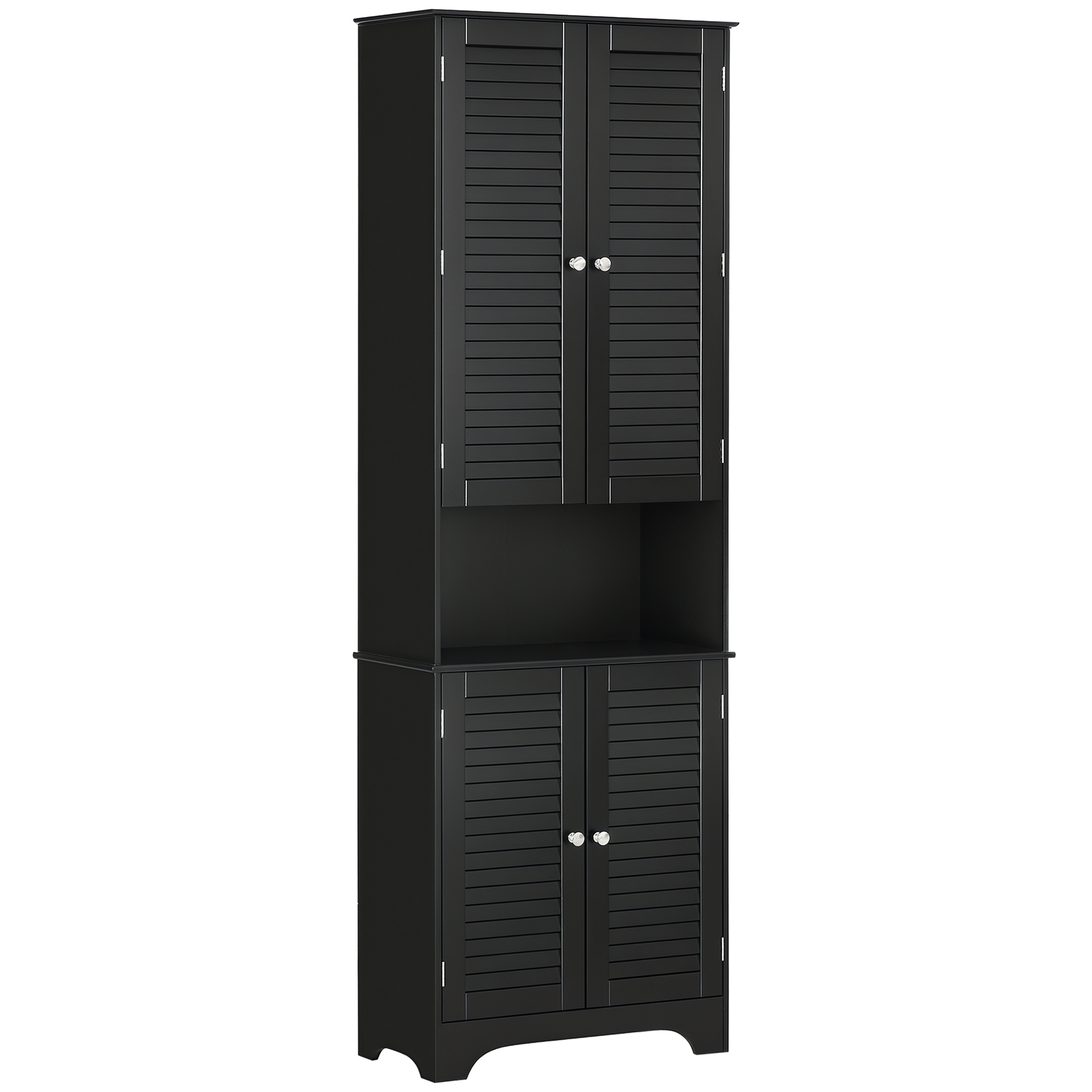 Tall Narrow Bathroom Storage Cabinet with Doors and Shelf Adjustability, Freestanding Linen Cabinet with 2 Cabinets and Countertop, Black (Drop Shipping Only, Not for Amazon)
