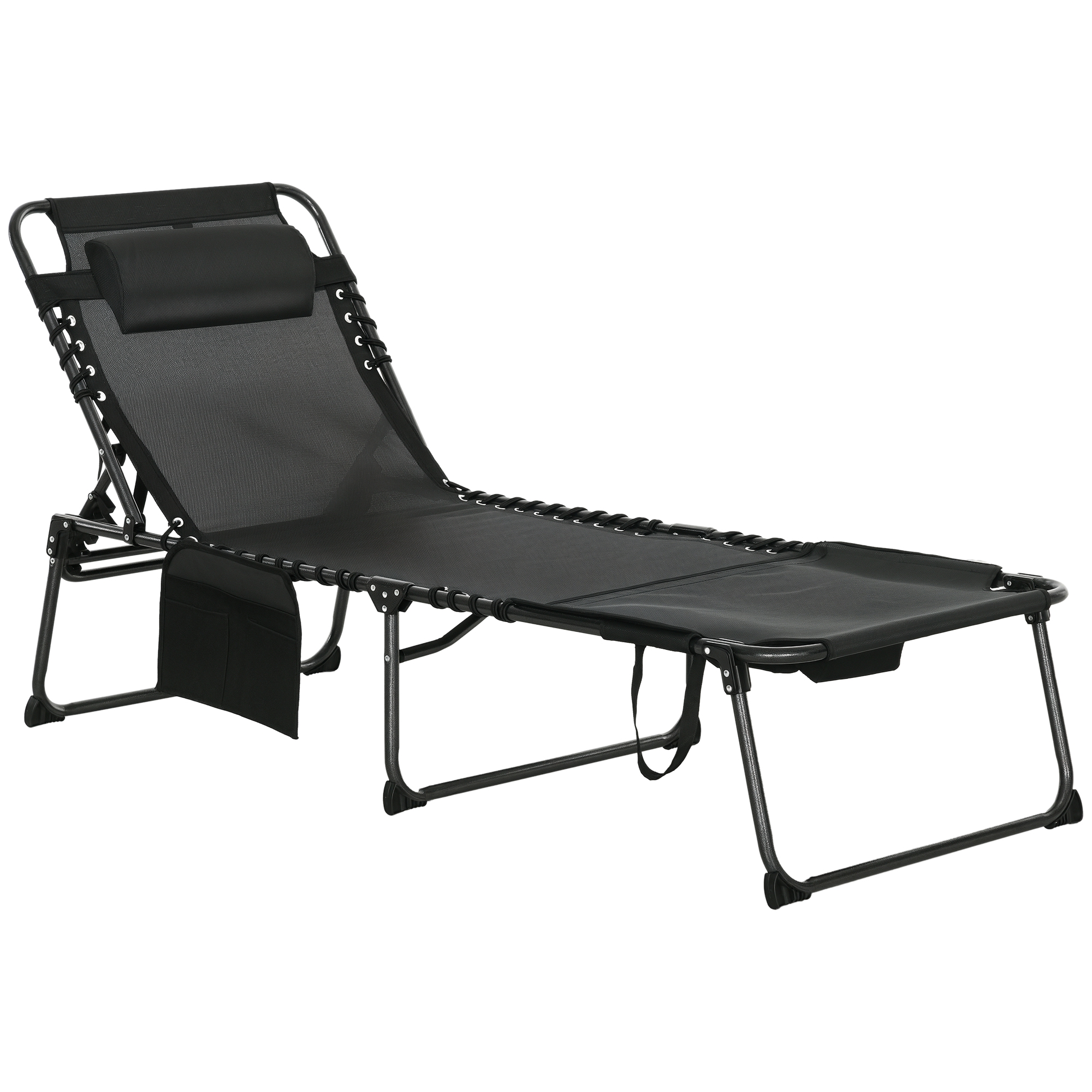 Folding Chaise Tanning Lounge Chair w/ 5-level Reclining Back, Reading Hole, Side Pocket, Headrest, Blue (Drop Shipping Only, Not for Amazon)