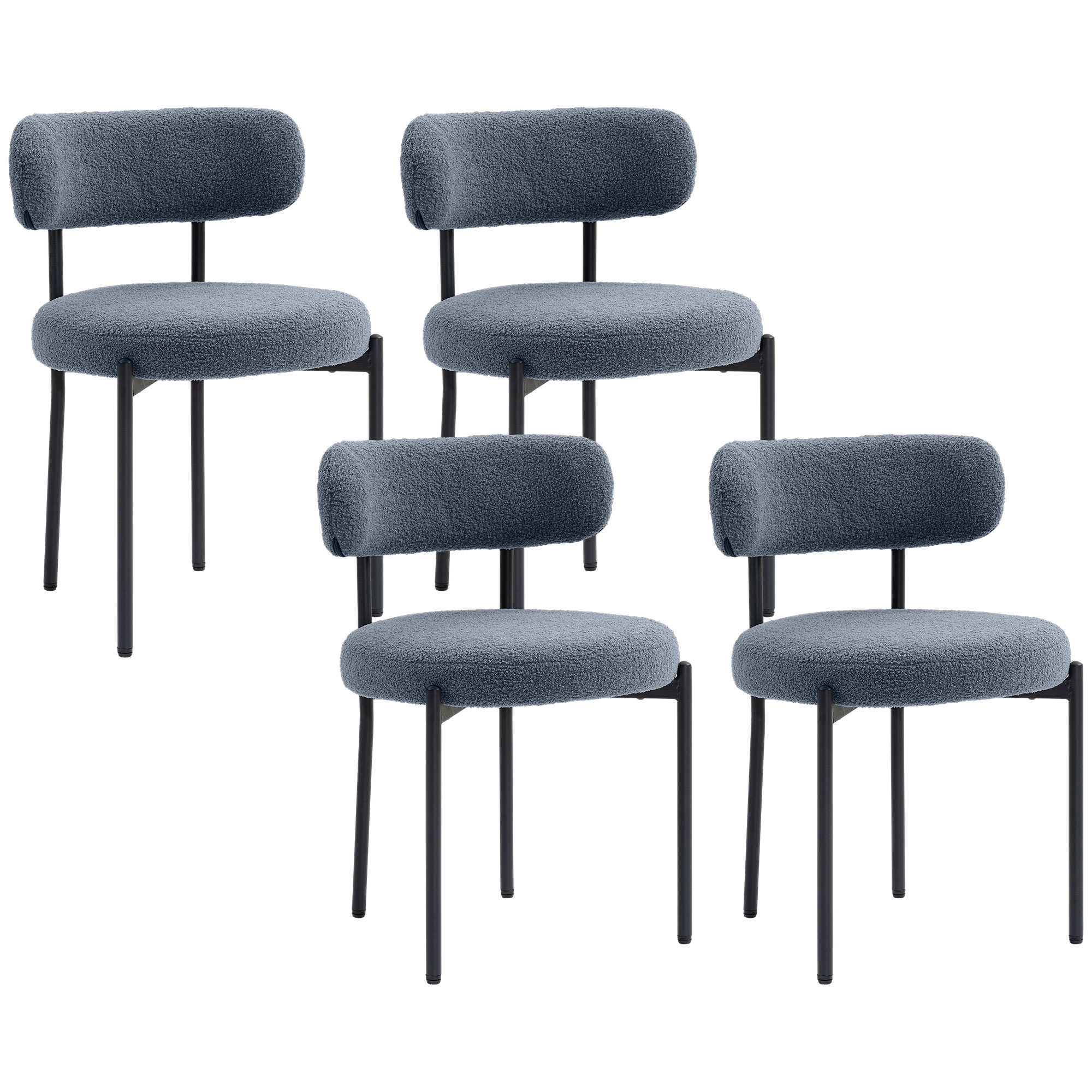 Round Modern Upholstered Kitchen Chairs, Boucle Dining Chairs Set of 4 with Curved Backrest and Thick Cushion, Gray (Drop Shipping Only, Not for Amazon)