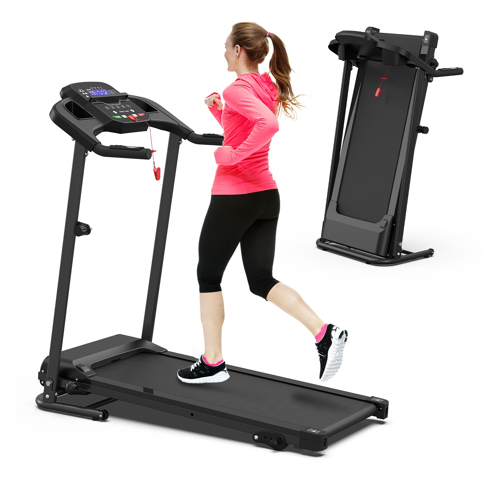 Folding Treadmill for Home Use, 2.5HP Quiet Motor, 0.5–7.5 MPH with 8% Manual Incline, Compact Electric Treadmill with LED Display, 300 LBS Capacity, 