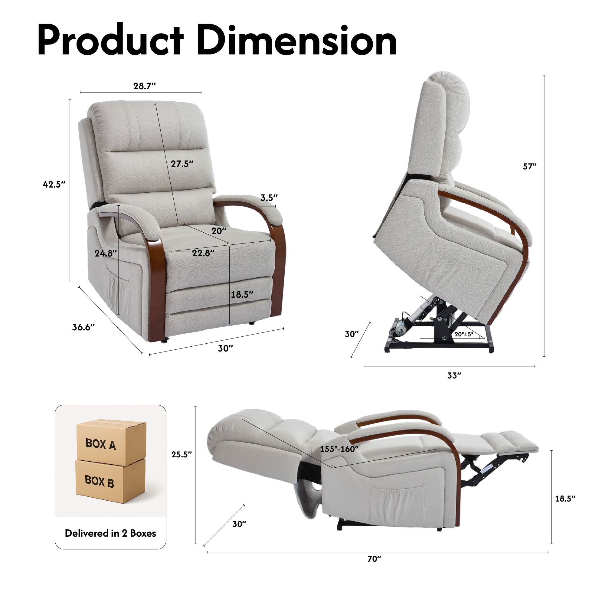 Power Lift Recliner Chair with Massage & Heat for Elderly, Dual Motor Electric Lift Recliner, Egyptian Velvet Fabric Upholstery, Side Pockets, Beige