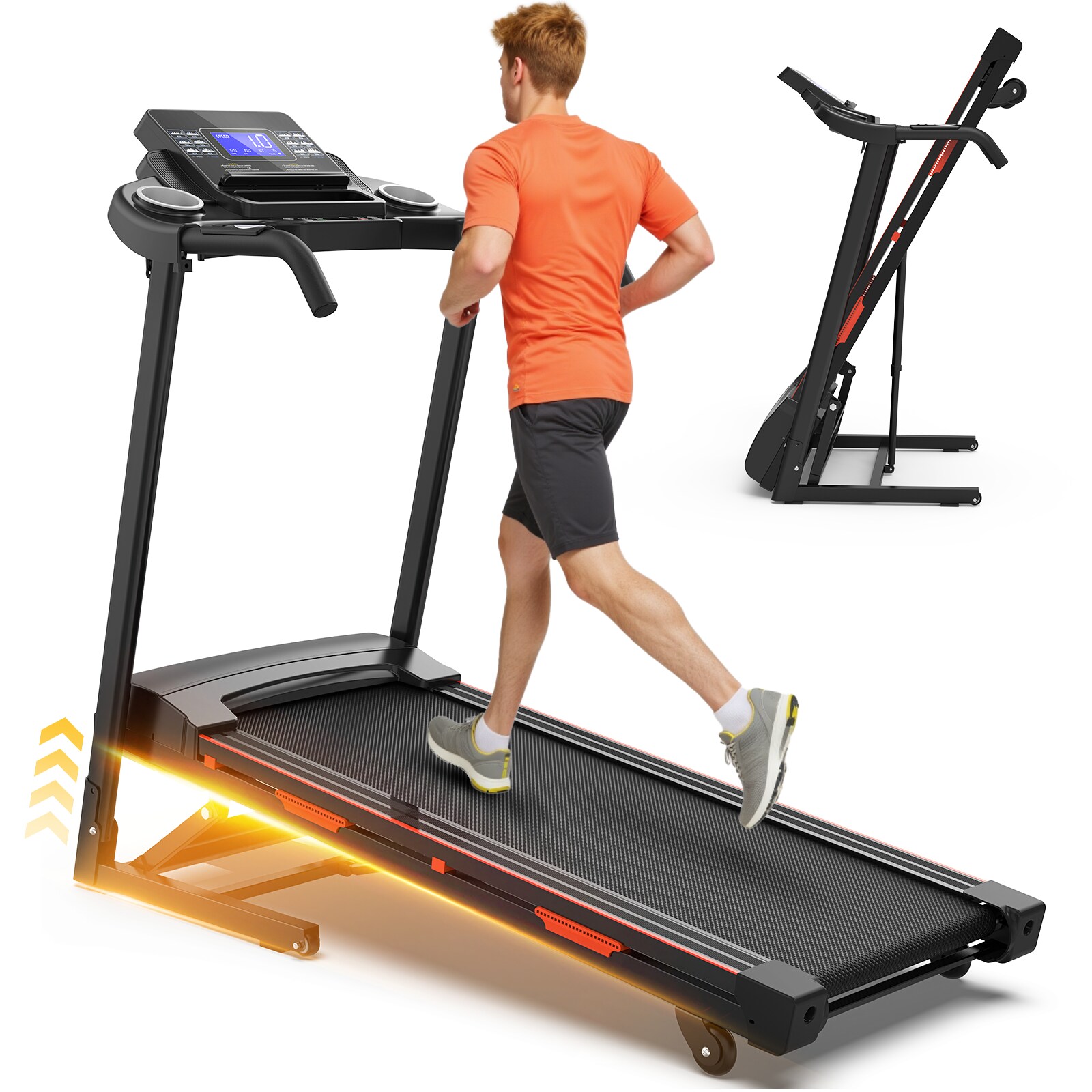 Folding Treadmill with Auto Incline, 3.5HP Treadmills for Home, 400 lb Capacity Treadmill, 0.5-8.5 MPH, 1°-15° Auto Incline, Dual Cushioning System, B