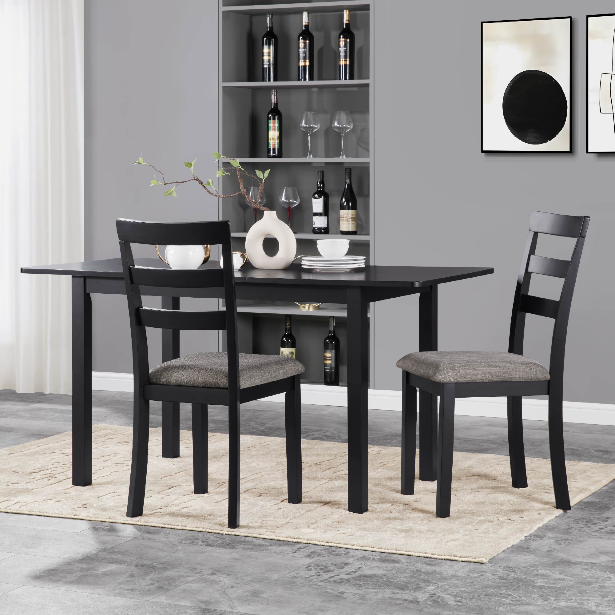Farmhouse Style Dining Chairs Set of 2, Wooden Kitchen Chairs, Solid Wood Legs, High Ladder Back, Non-Slip Foot Pads, Sturdy Design, 275lbs Capacity –