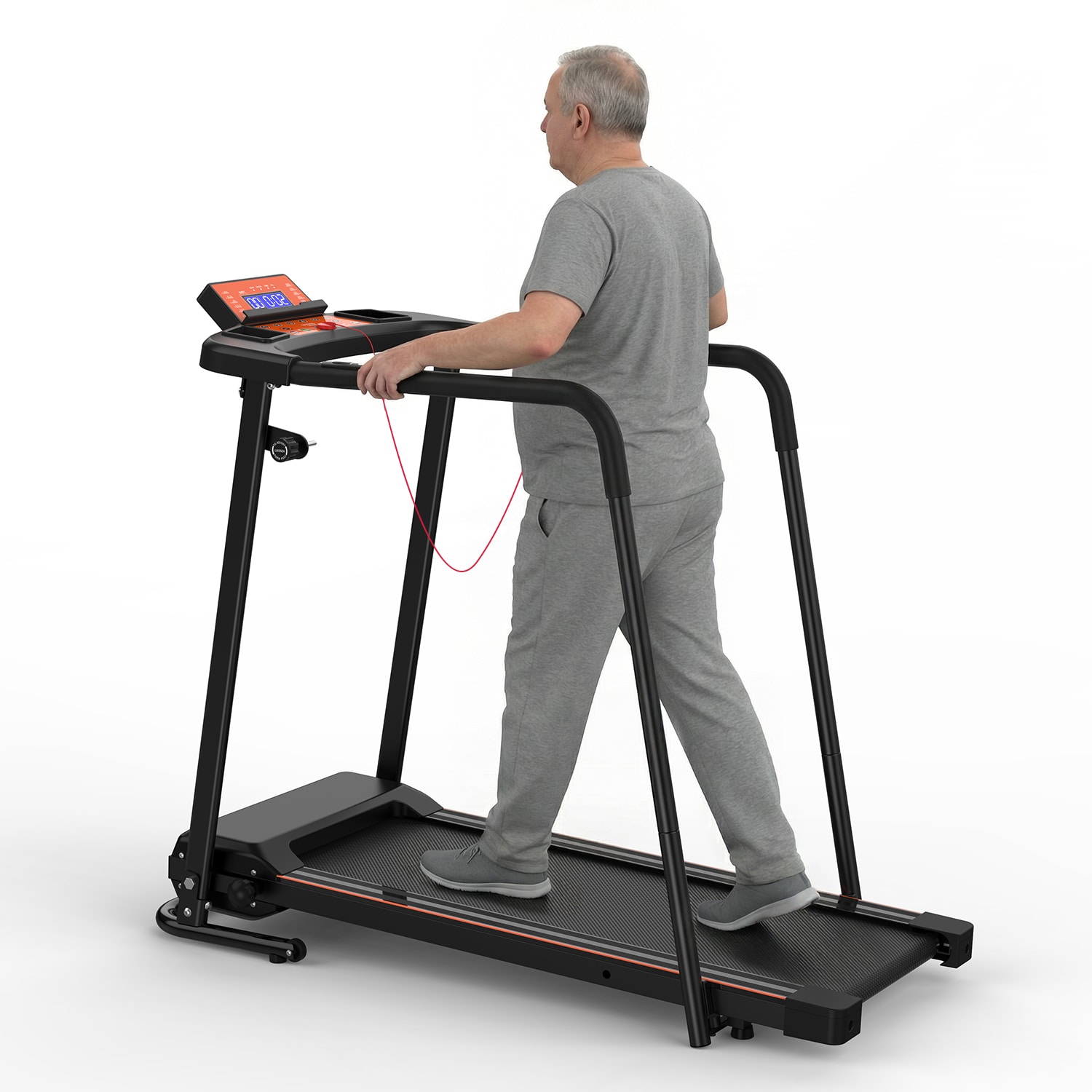 Walking Treadmills for Seniors, 2.5HP Portable Foldable Treadmill for Home with Extended Enclosed Handrails, Dual Shock Absorption, 300 lbs Capacity, 