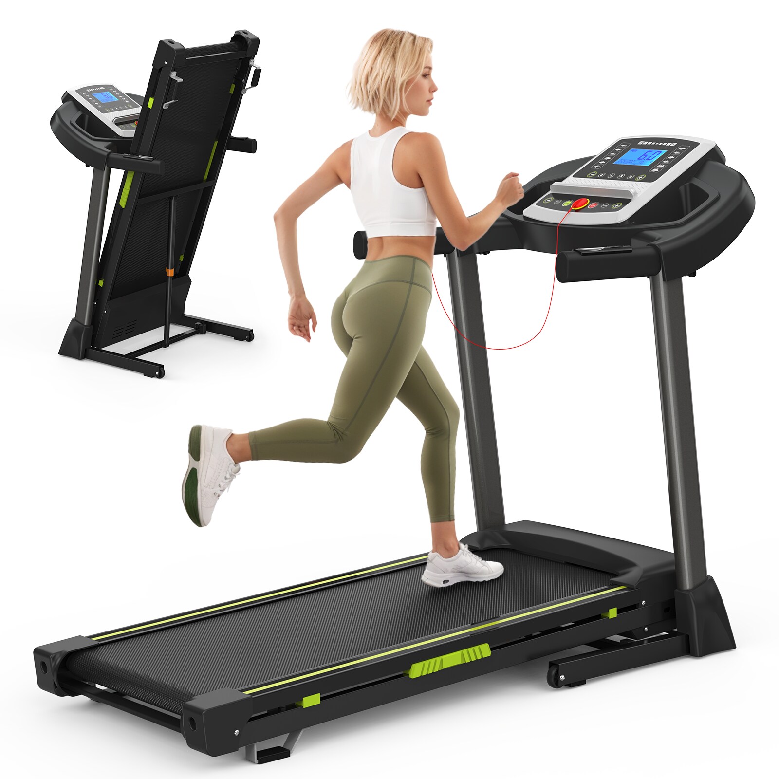 Folding Treadmill for Home, 3.5HP Quiet Motor & App Control, 3D Virtual Running, Shock Absorption, 400 lb Capacity, LCD Display, Bluetooth Speakers, S