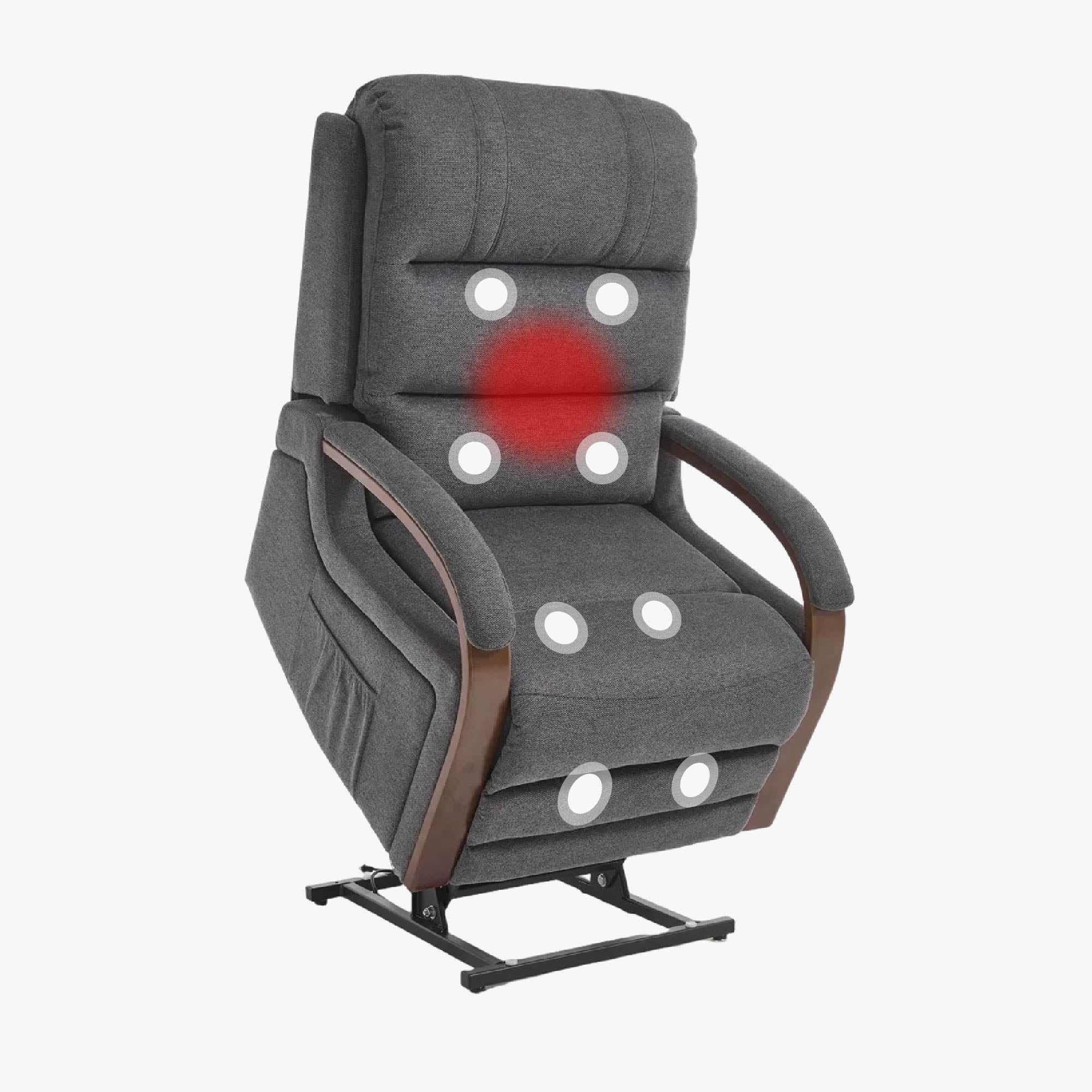 Power Lift Recliner Chair with Massage & Heat for Elderly, Dual Motor Electric Lift Recliner, Egyptian Velvet Fabric Upholstery, Side Pockets, Charcoa