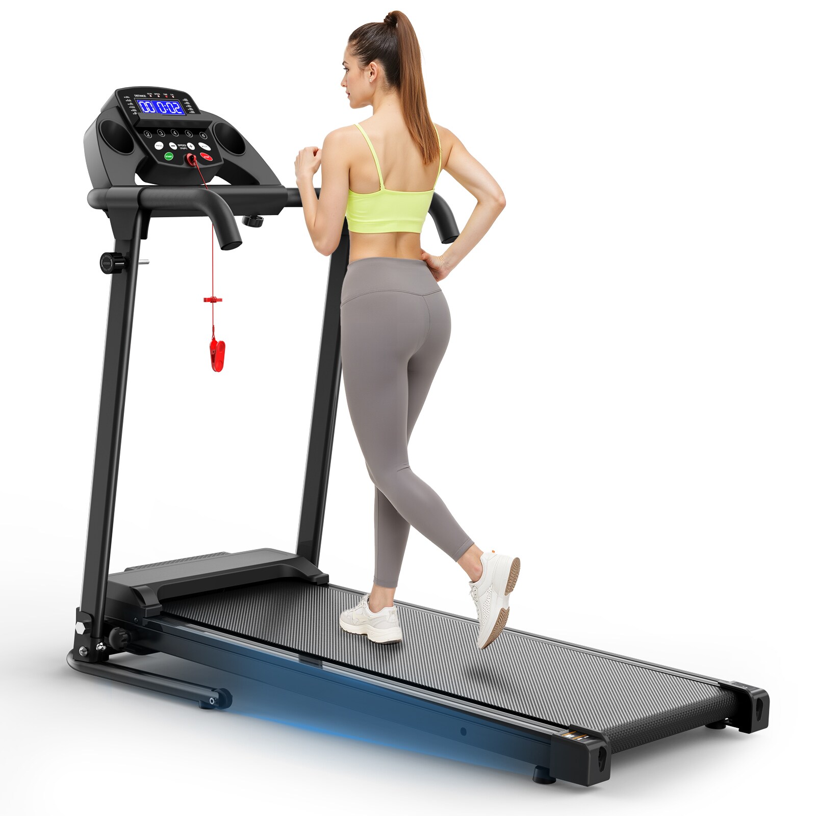 带扶手折叠跑步机, 300 LBS Weight Capacity, Portable Walking Pad Treadmills for Home,APP