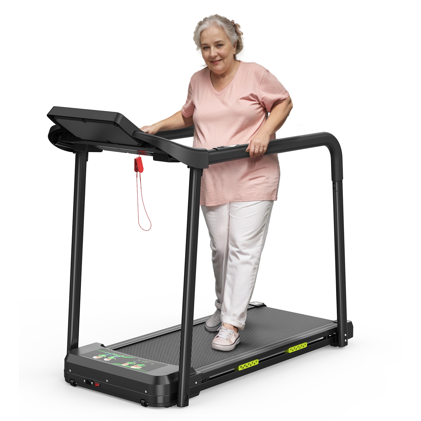 加长扶手走步机, 2.5HP静音电机, 心率监测, 310 lbs Capacity, Treadmill for Seniors, Recovery & Ho