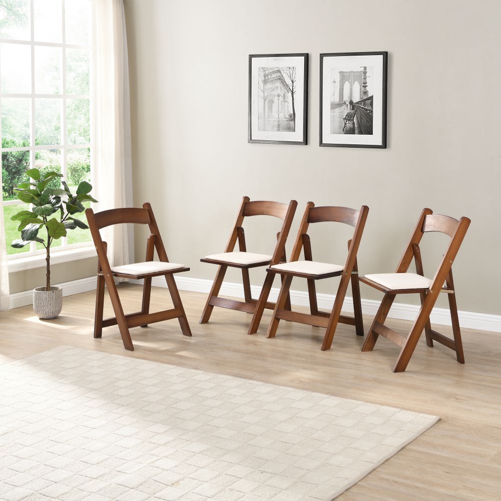 Upholstered folding chair, space saving, easy to carry, 4PCS, Walnut shelf+Beige cushion,Dining room
