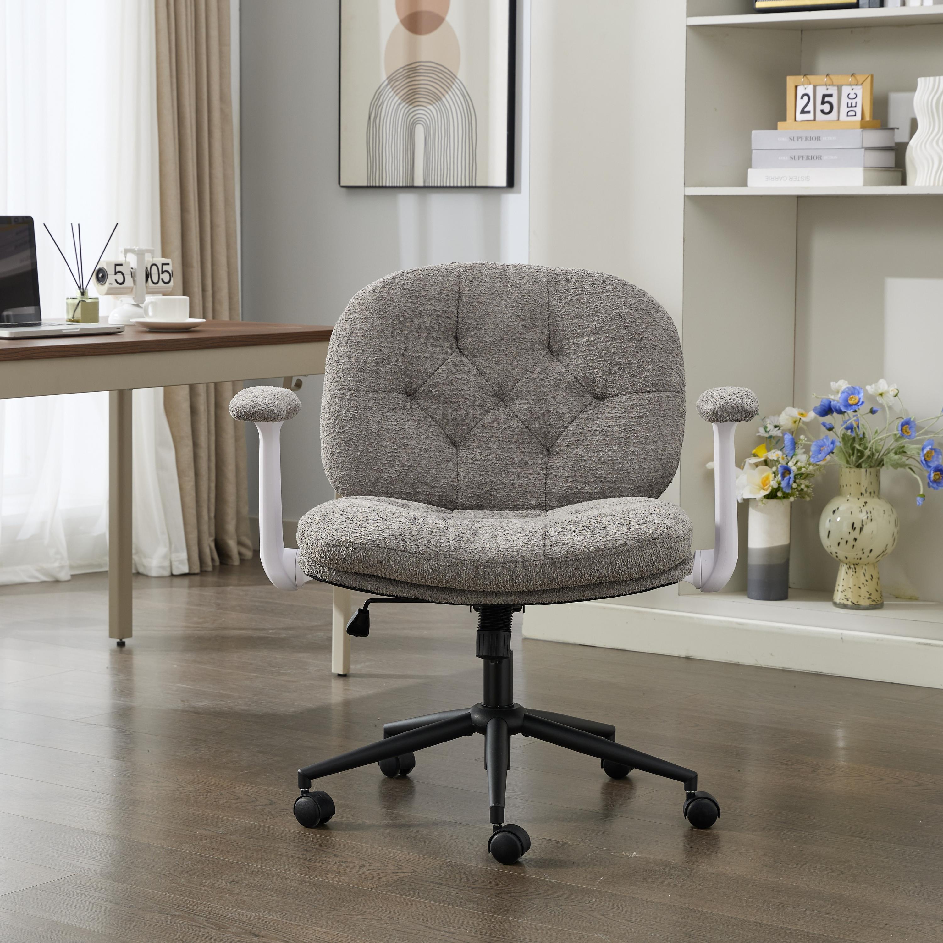 Cross Legged Chair with Flip-up Armrests, Cross Legged Office Chairs with Wheels, Comfy Swivel Chairs with Wide Seat for Women, Adjustable Makeup Vani