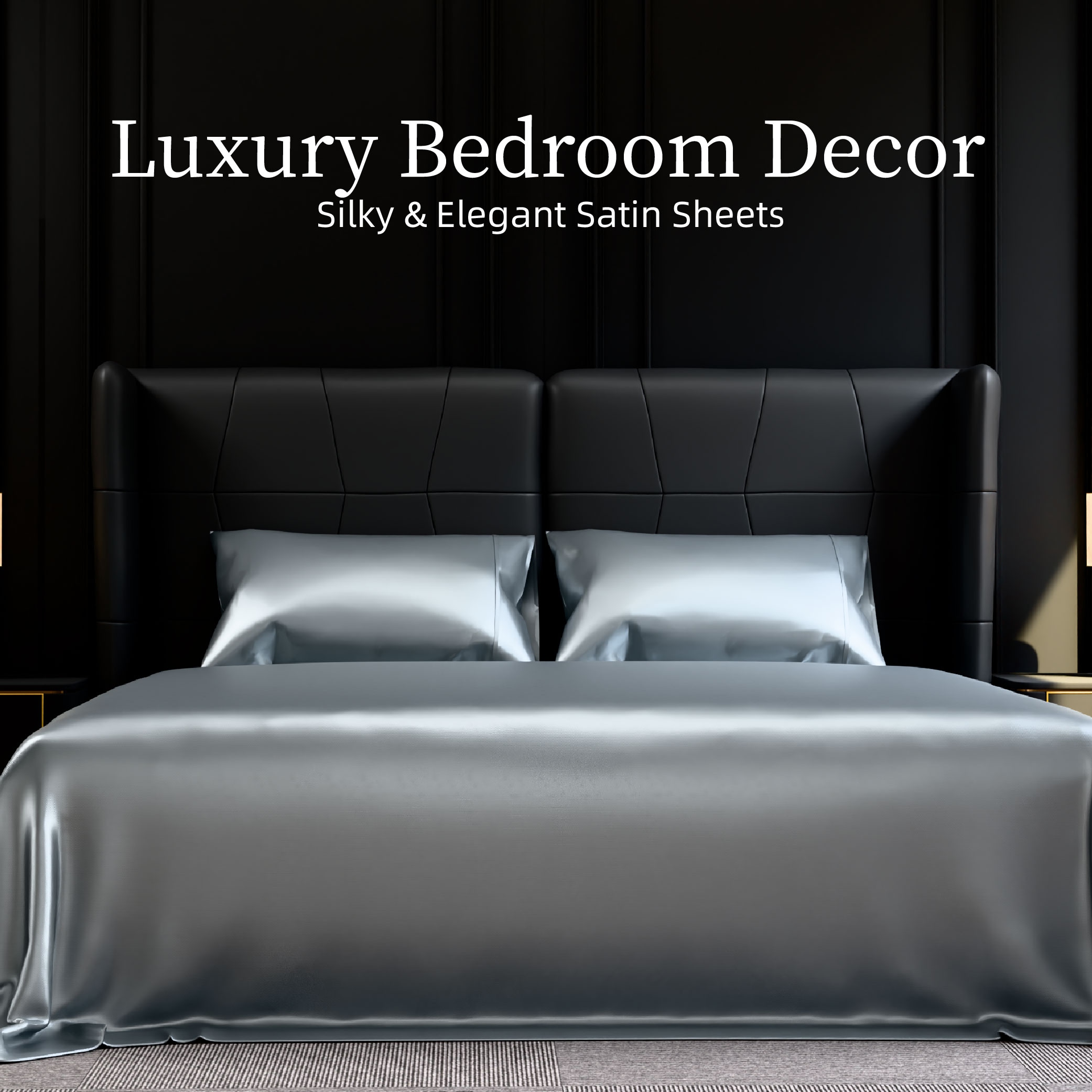Satin Bed Sheets, Queen Size Sheets Set, 4 Pcs Silky Bedding Set with 15 Inches Deep Pocket for Mattress (Queen, Grey)
