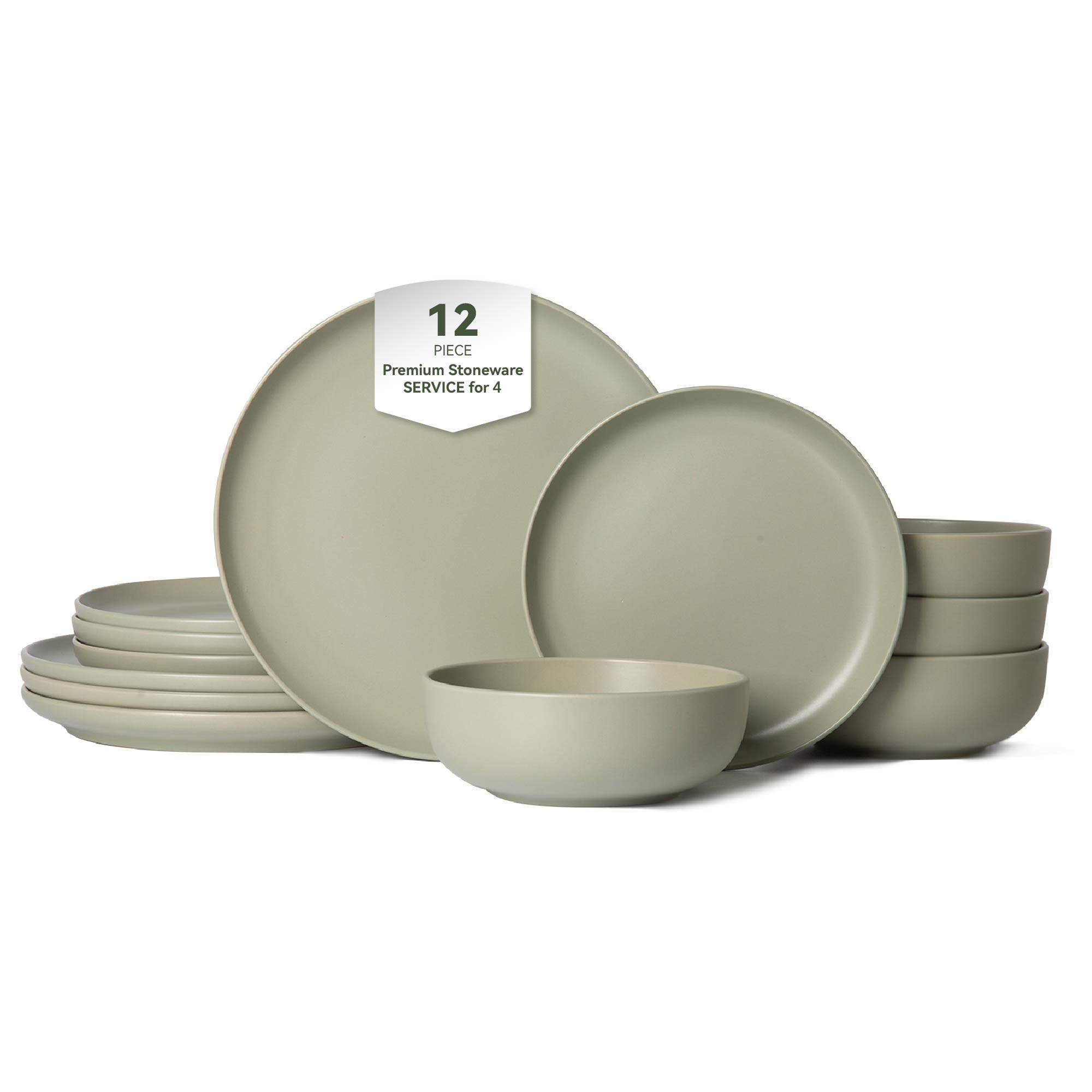 12-Piece Stoneware Dinner Plates Bowls Sets | Microwave & Dishwasher Safe | Non-Toxic Dinner Plates Bowls Set | Stackable Matte Glaze Kitchenware for 