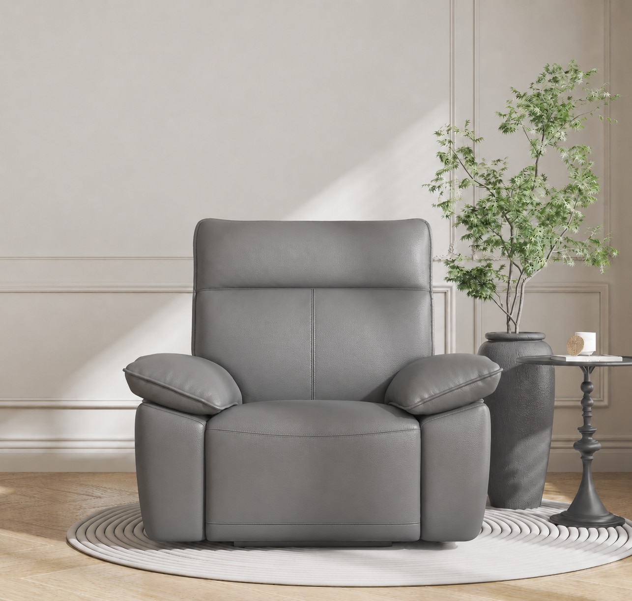 Power Recliner Chair, Modern Faux Leather Electric Reclining Sofa, Slate Gray Glider Rocker Armchair with Padded Headrest & Lumbar Support for Living 