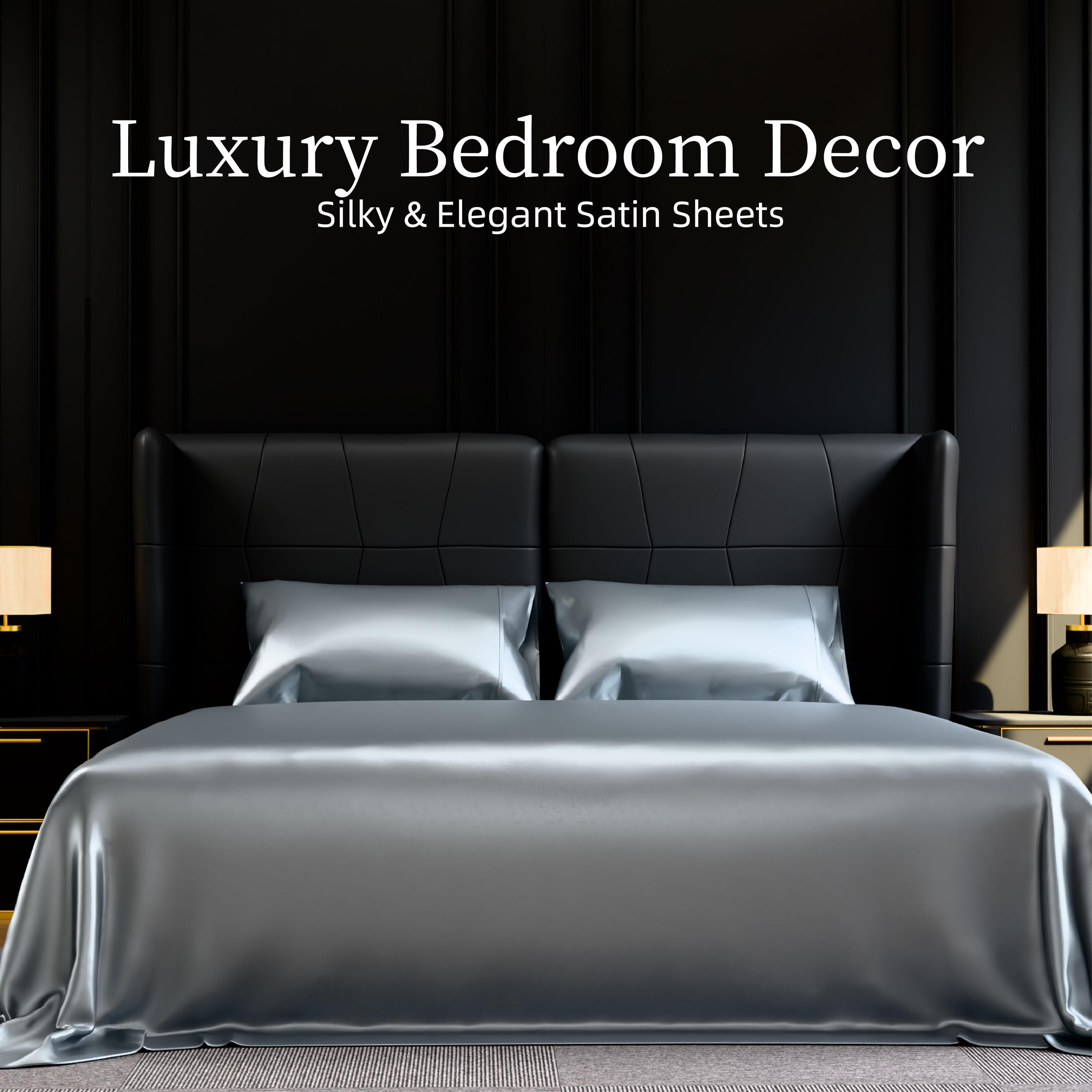 Satin Bed Sheets, Full Size Sheets Set, 4 Pcs Silky Bedding Set with 15 Inches Deep Pocket for Mattress (Full, Grey)