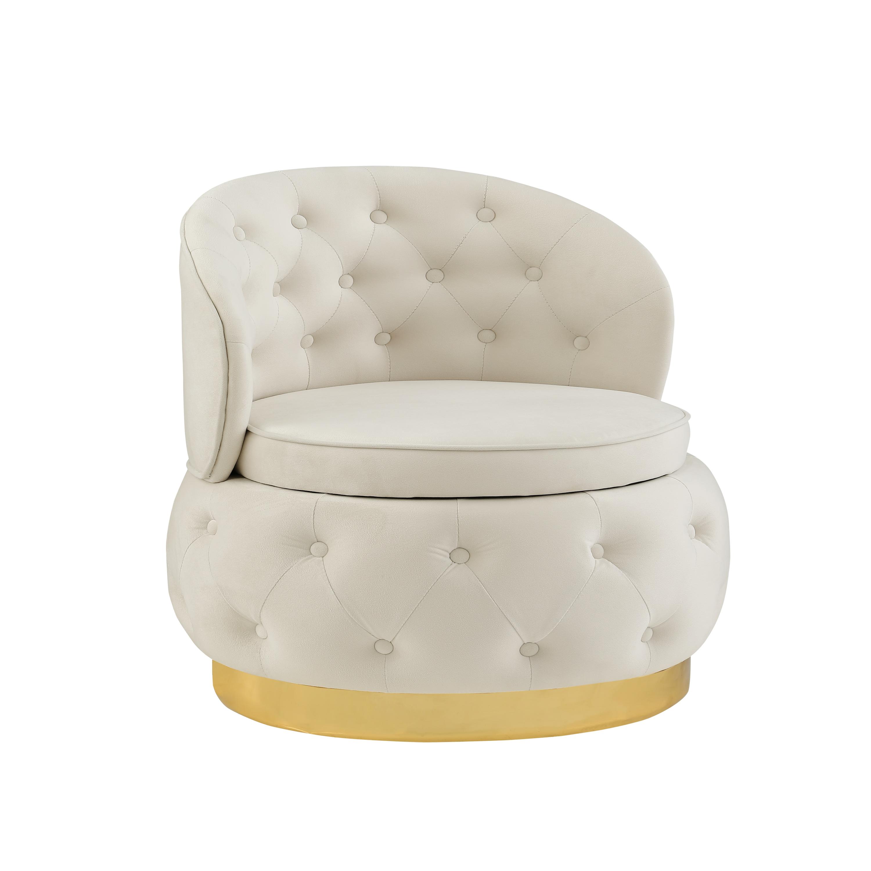 360° Swivel Accent Chair with Storage Function, Velvet Curved Chair with Gold Metal Base for Living Room, Nursery, Bedroom