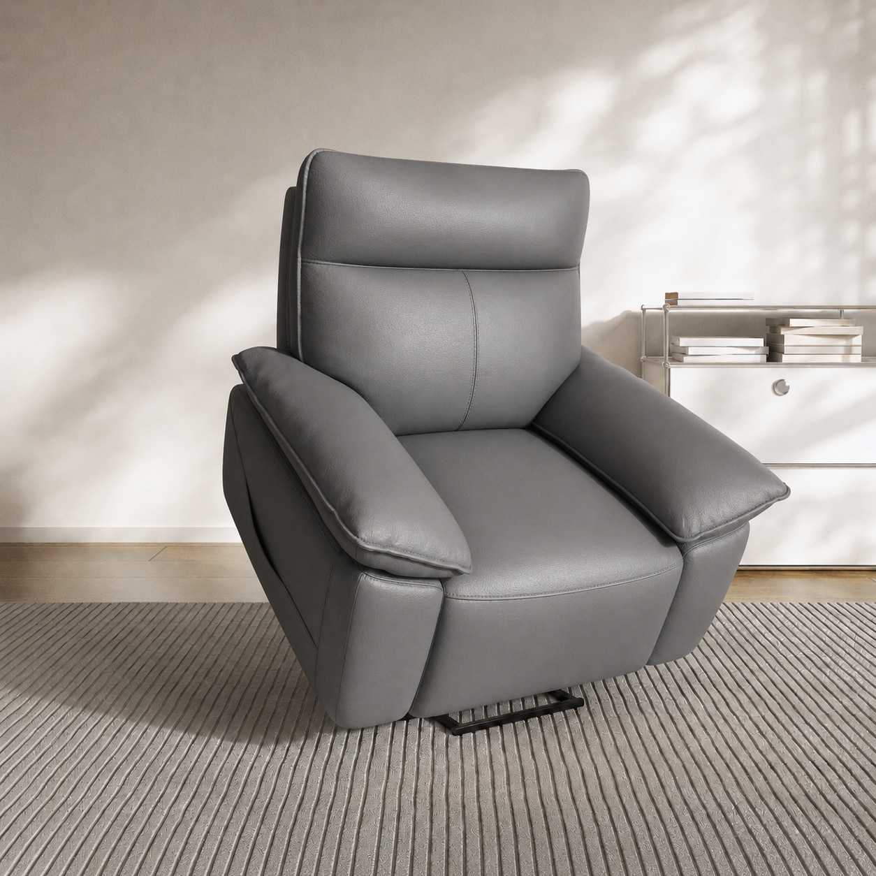 Power Lift Recliner Chair for Elderly, Electric Stand Up Sofa with Overstuffed Lumbar Support, Gray Faux Leather Lifting Armchair for Seniors, Living 