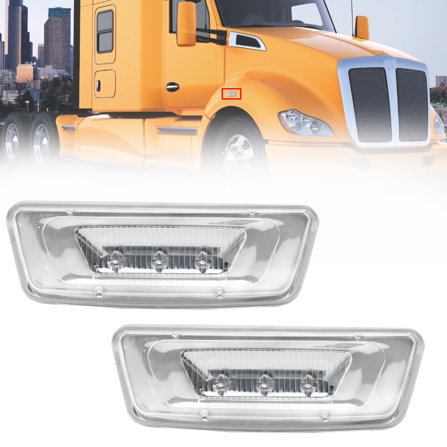 LED Side Marker Turn Signal Lights Compatible with Kenworth T680 T880 Peterbilt 576 Clear Lens 2PCS