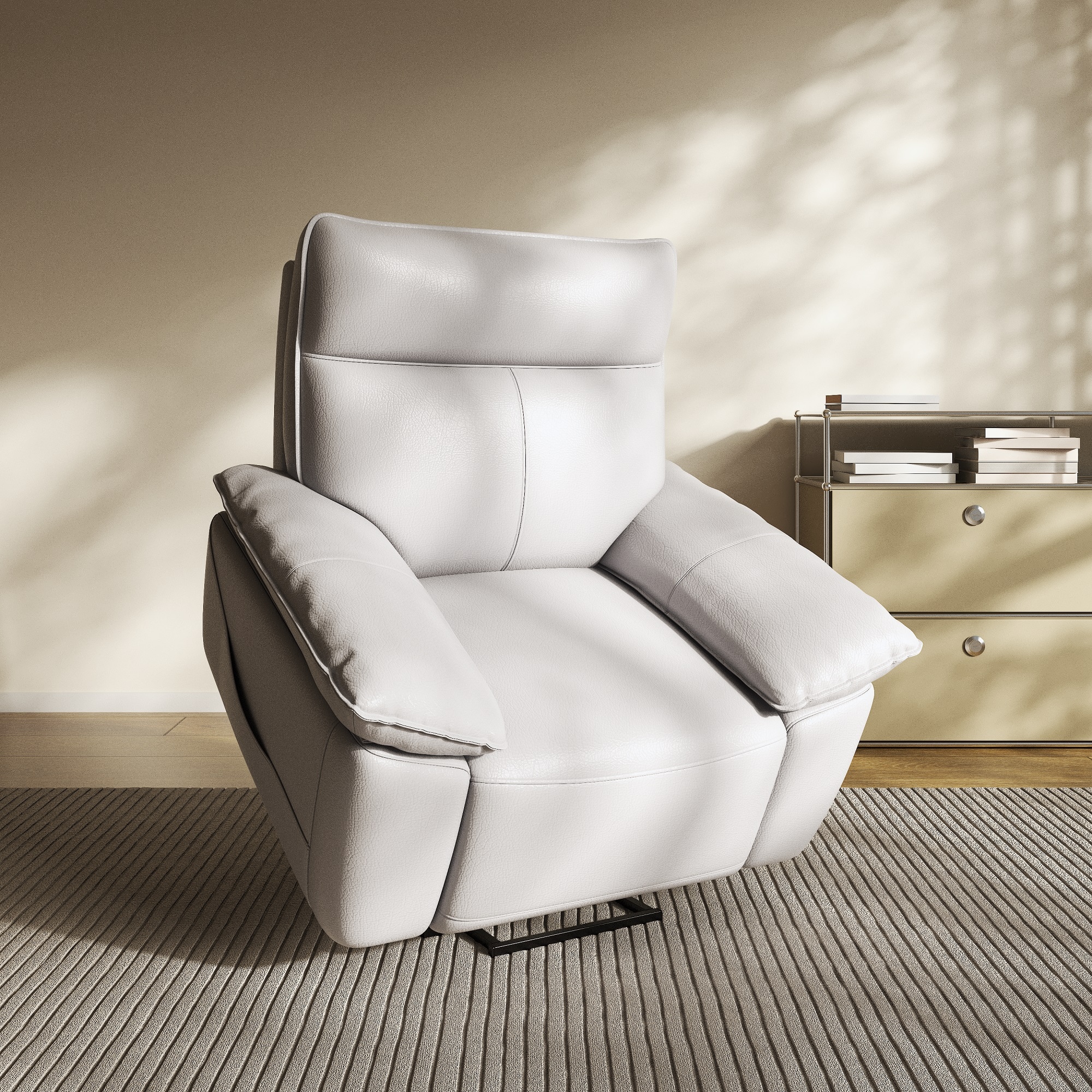 Power Lift Recliner Chair for Elderly, Electric Stand Up Sofa with Overstuffed Lumbar Support, Beige Faux Leather Lifting Armchair for Seniors, Living