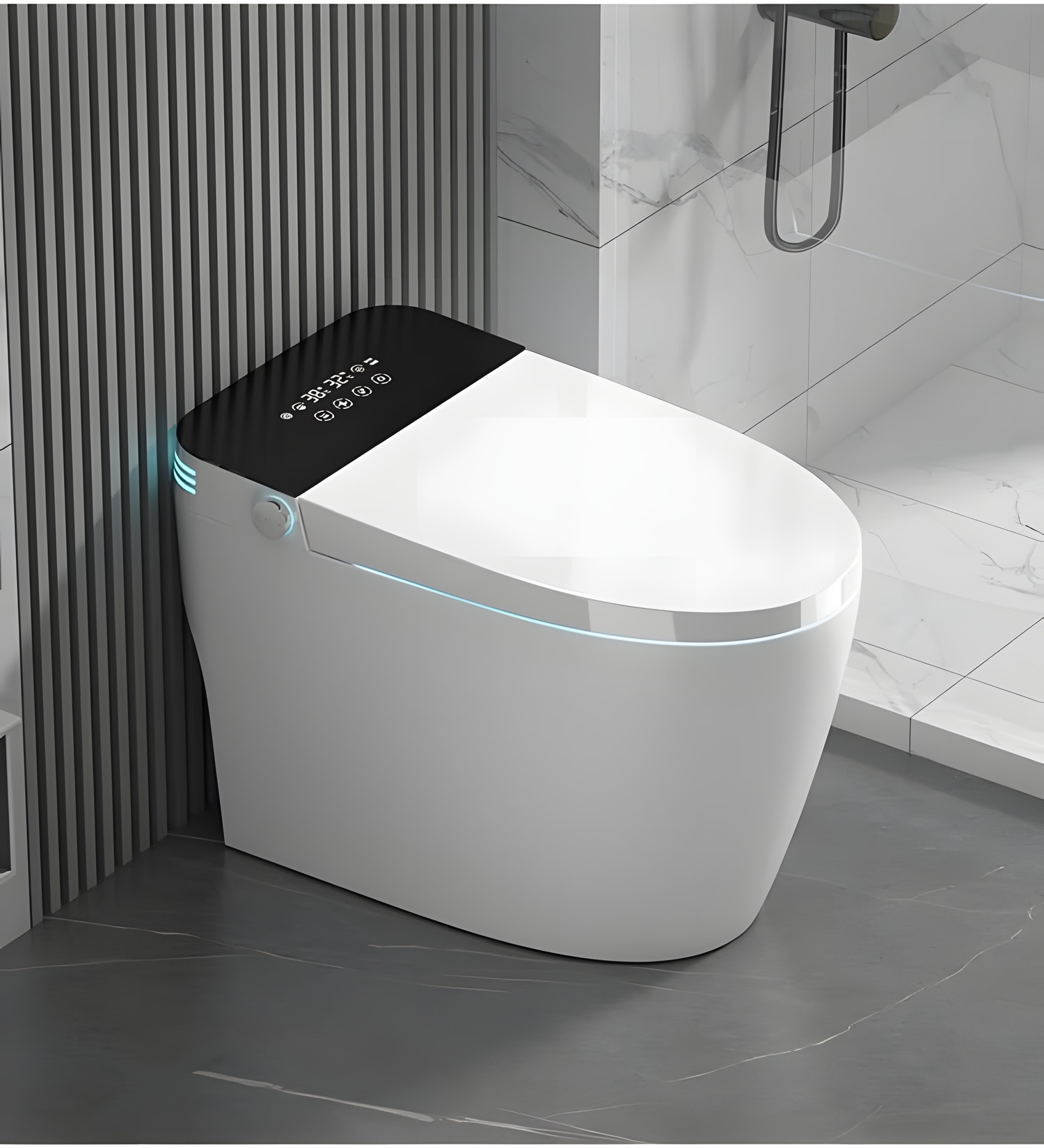 Smart toilet with bidet built in One-piece Bidet Toilet Seat,Foot Sensor Flushing, Heated Seat and Multi-Functional Remote Control Night Light,LED Dis