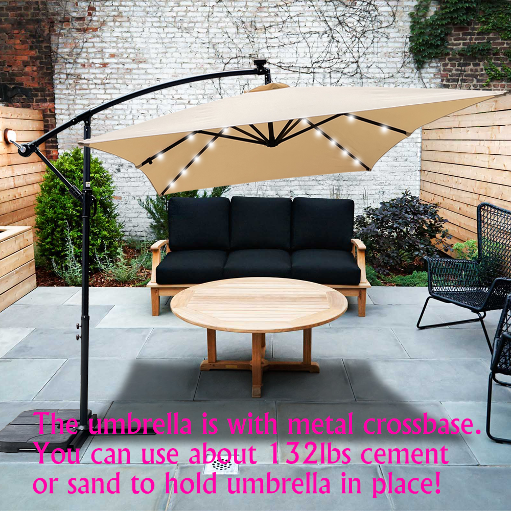 Rectangle 2x3M Outdoor Patio Umbrella Solar Powered LED Lighted Sun Shade Market Waterproof 6 Ribs Umbrella with Crank and Cross Base for Garden Deck Backyard Pool Shade Outside Deck Swimming Pool