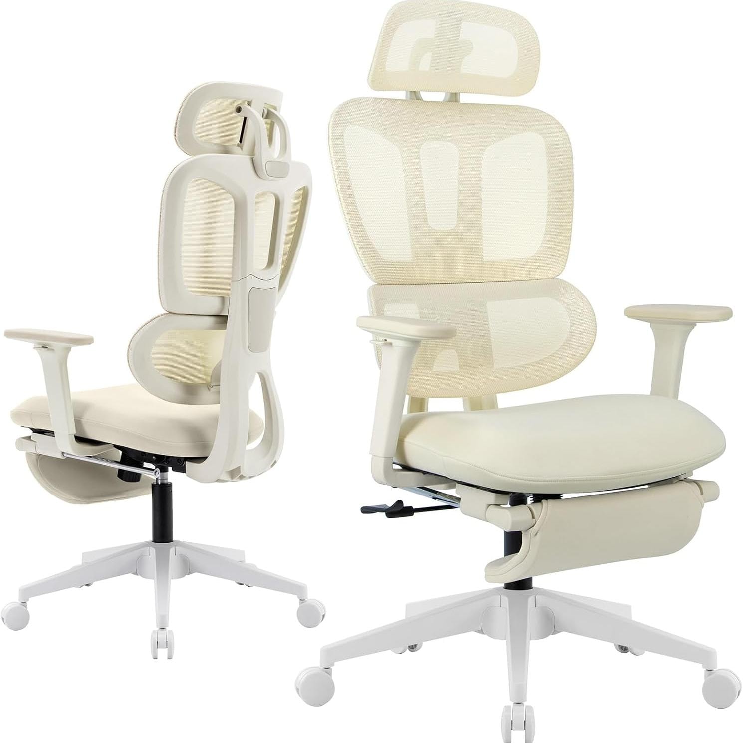 Ergonomic Office Chair with Footrest, High-back Computer Chair with Dynamic Lumbar Support, 2D Headrest & 4D Armrests, Sponge Cushion & Mesh Back, Hom